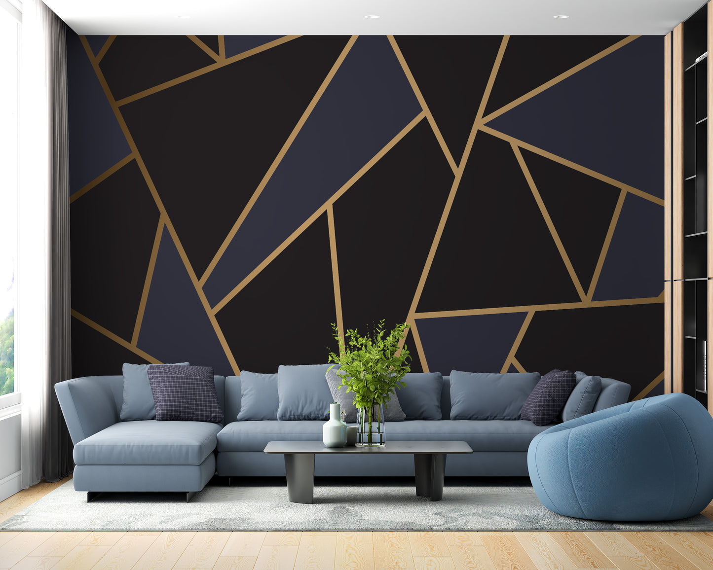 Blue and Gold Abstract Mosaic Wallpaper Murals