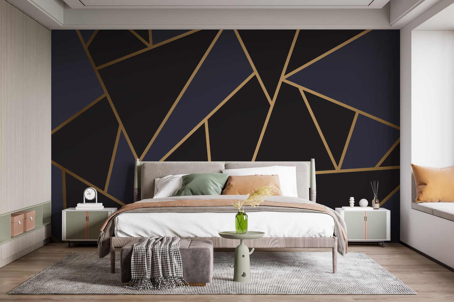 Blue and Gold Abstract Mosaic Wallpaper Murals