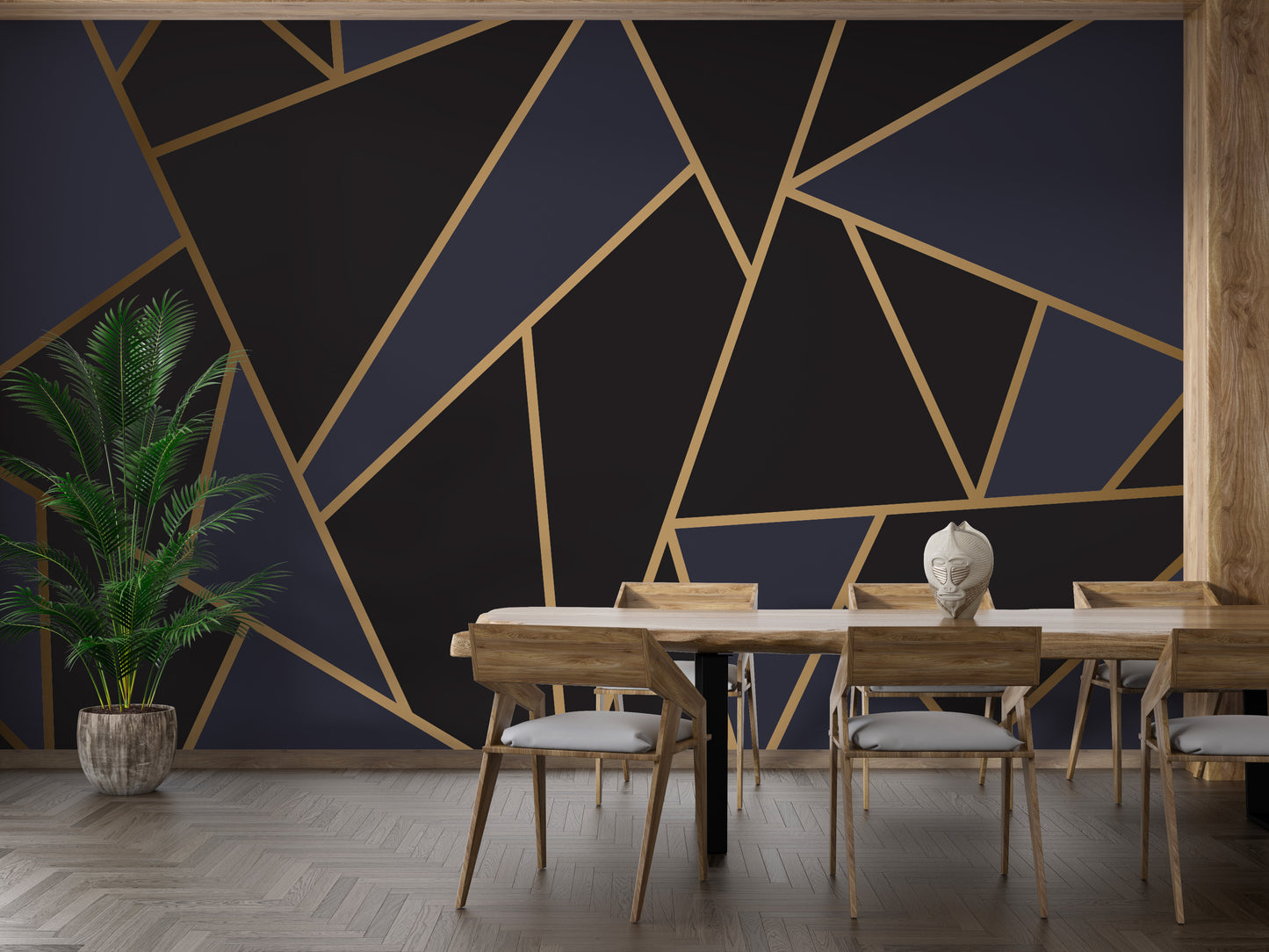 Blue and Gold Abstract Mosaic Wallpaper Murals