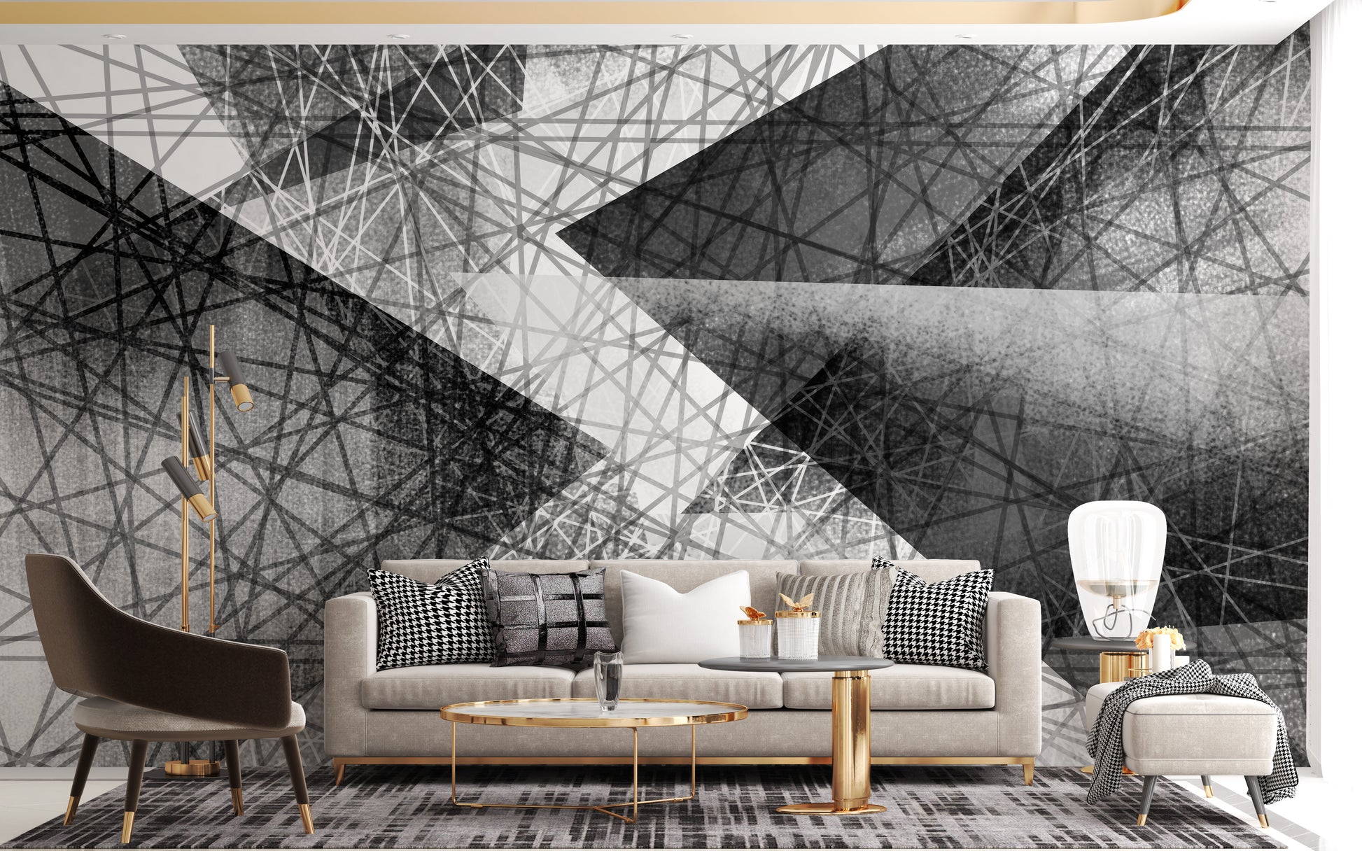 Black-and-white abstract geometric art wall decor
