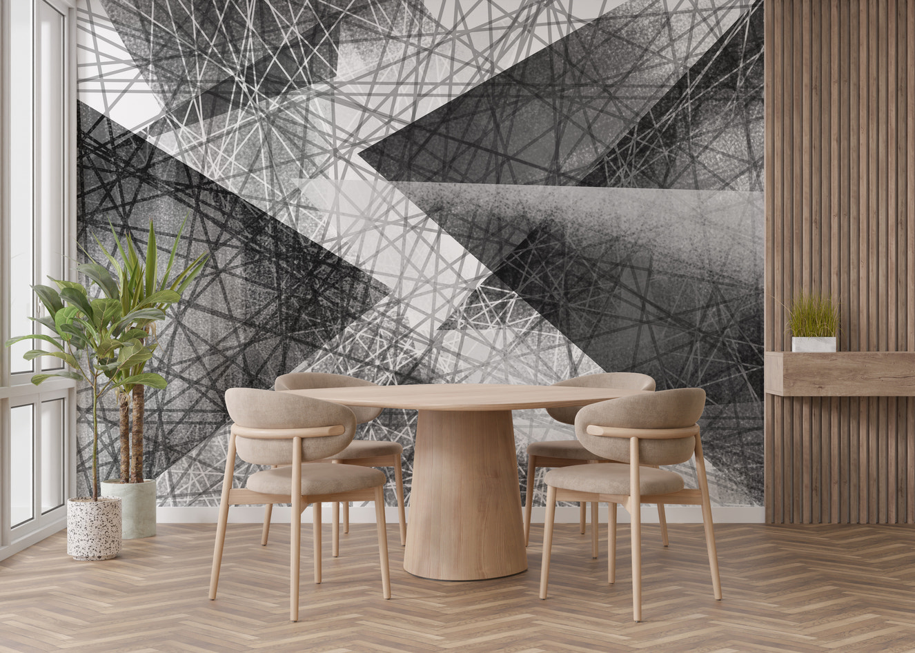 Bold black and white geometric art wallpaper
