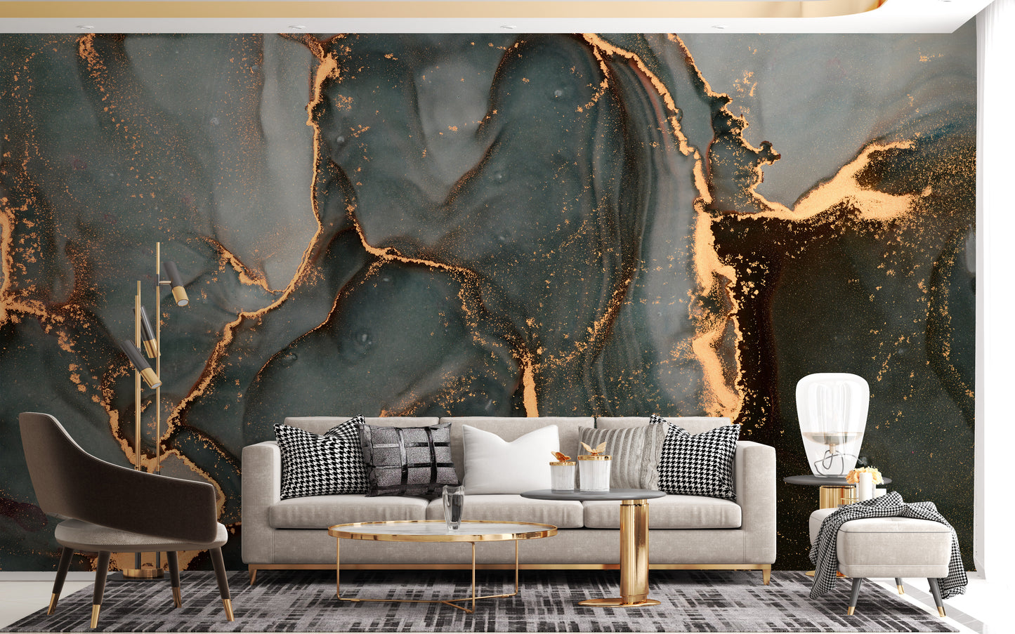 Modern Black and Gold Abstract Marble Wallpaper Mural