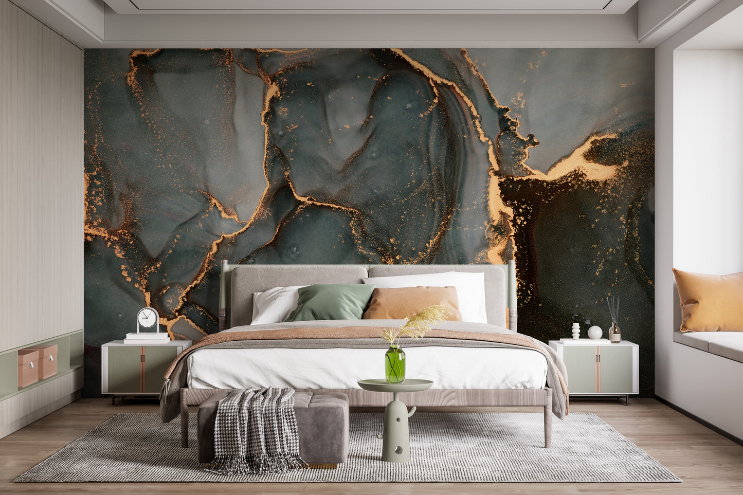 Modern Black and Gold Abstract Marble Wallpaper Mural