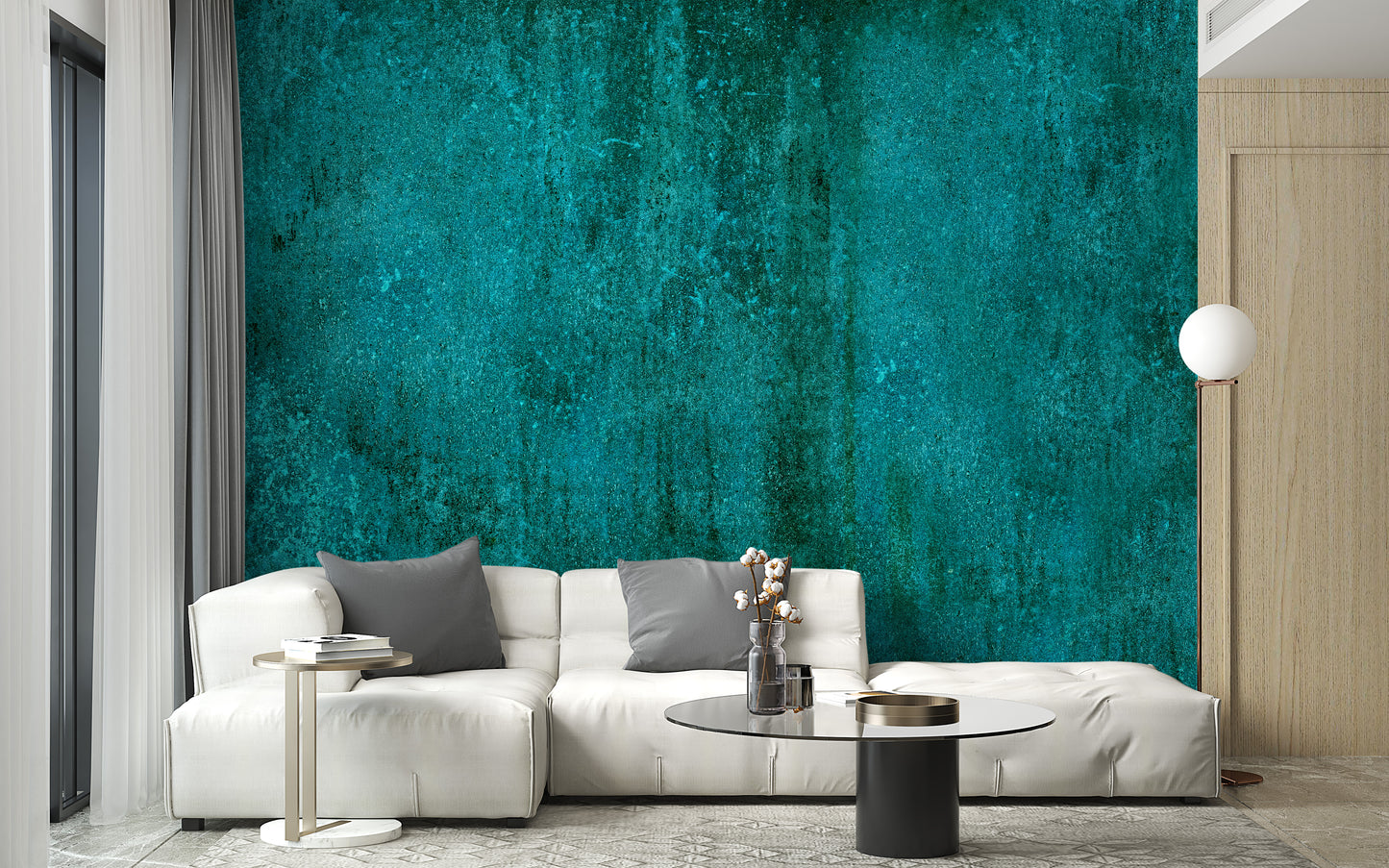 Decorative rustic mural with turquoise texture