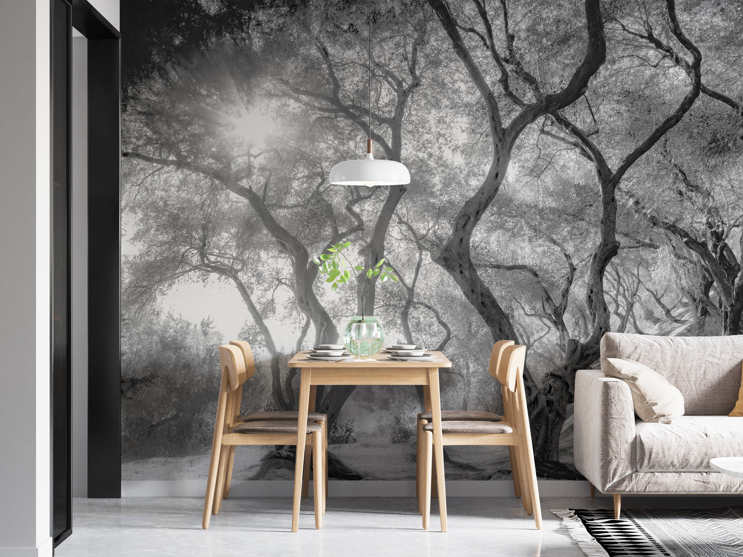 Black & White Natural Olive Groves Forest Wallpaper - Giffywalls