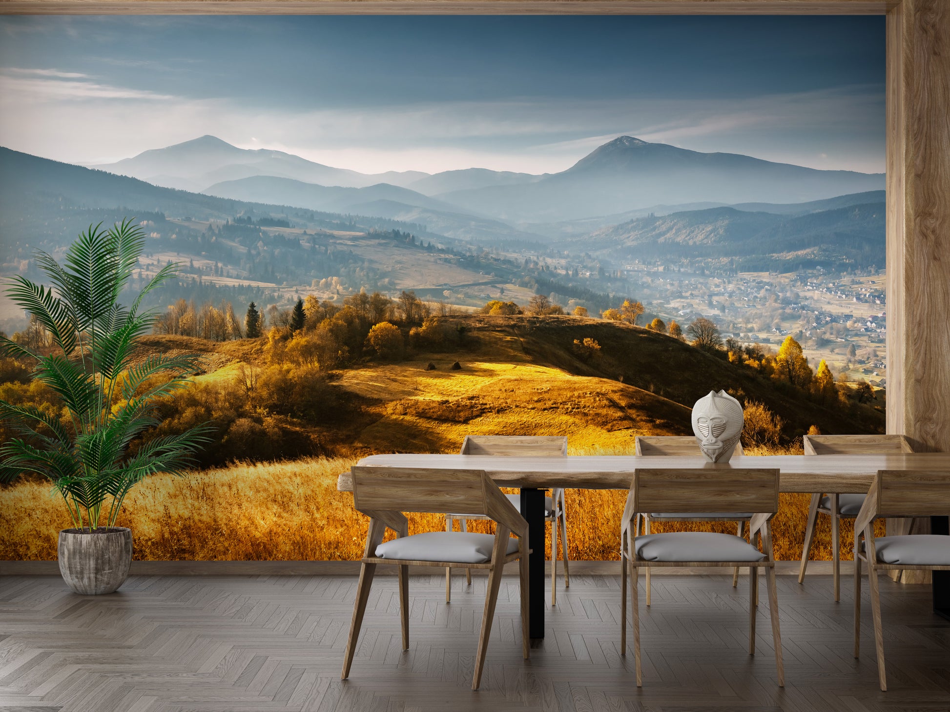 Natural autumn mountain scene wallpaper mural
