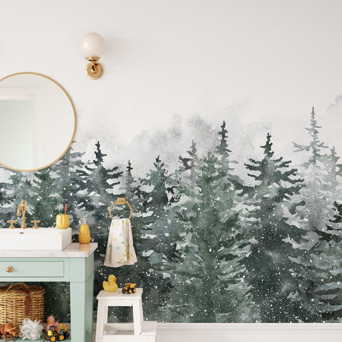 Misty Pine Winter Forest Wallpaper Mural