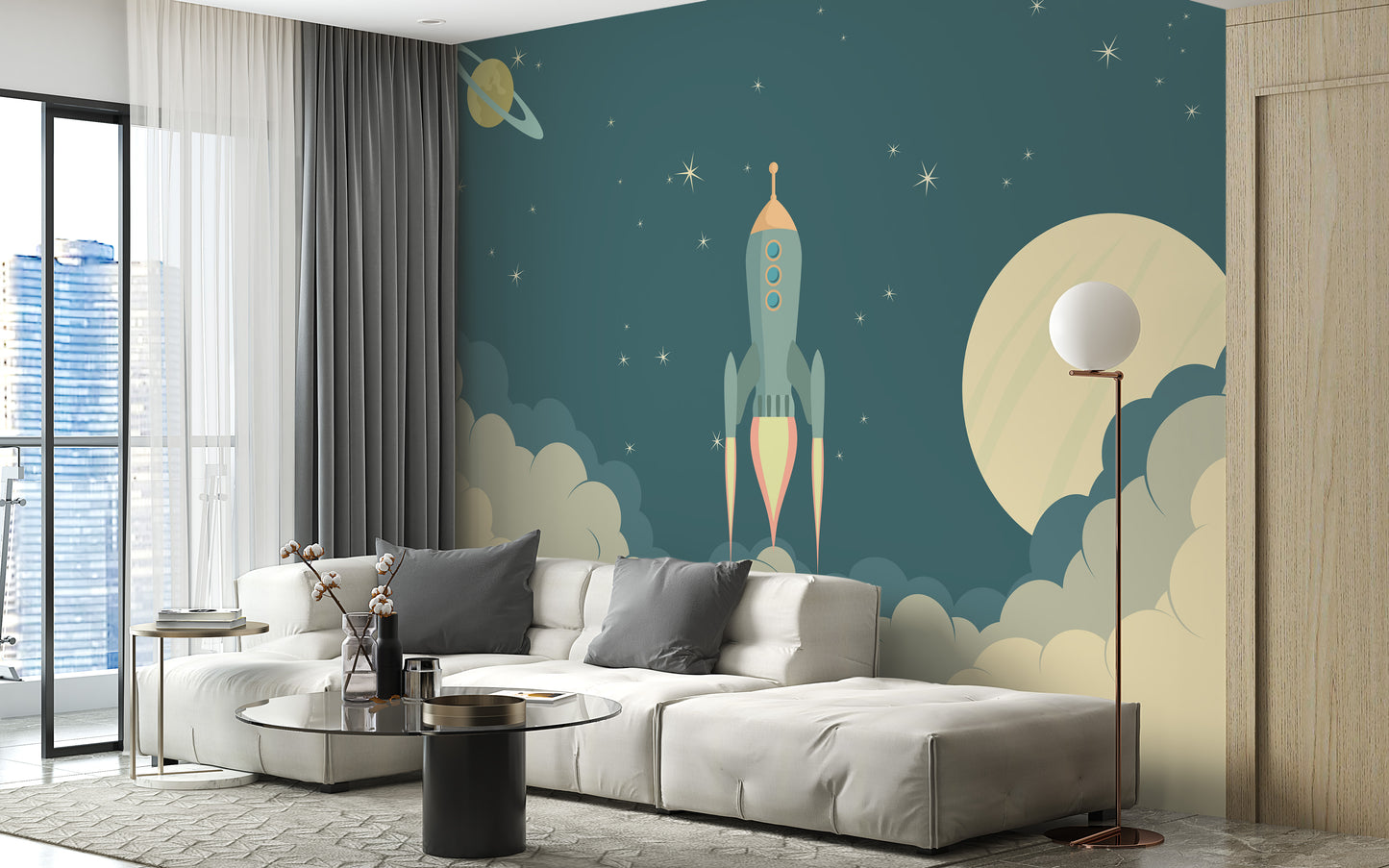 Launch Rocket Kids Cartoon Wallpaper Mural