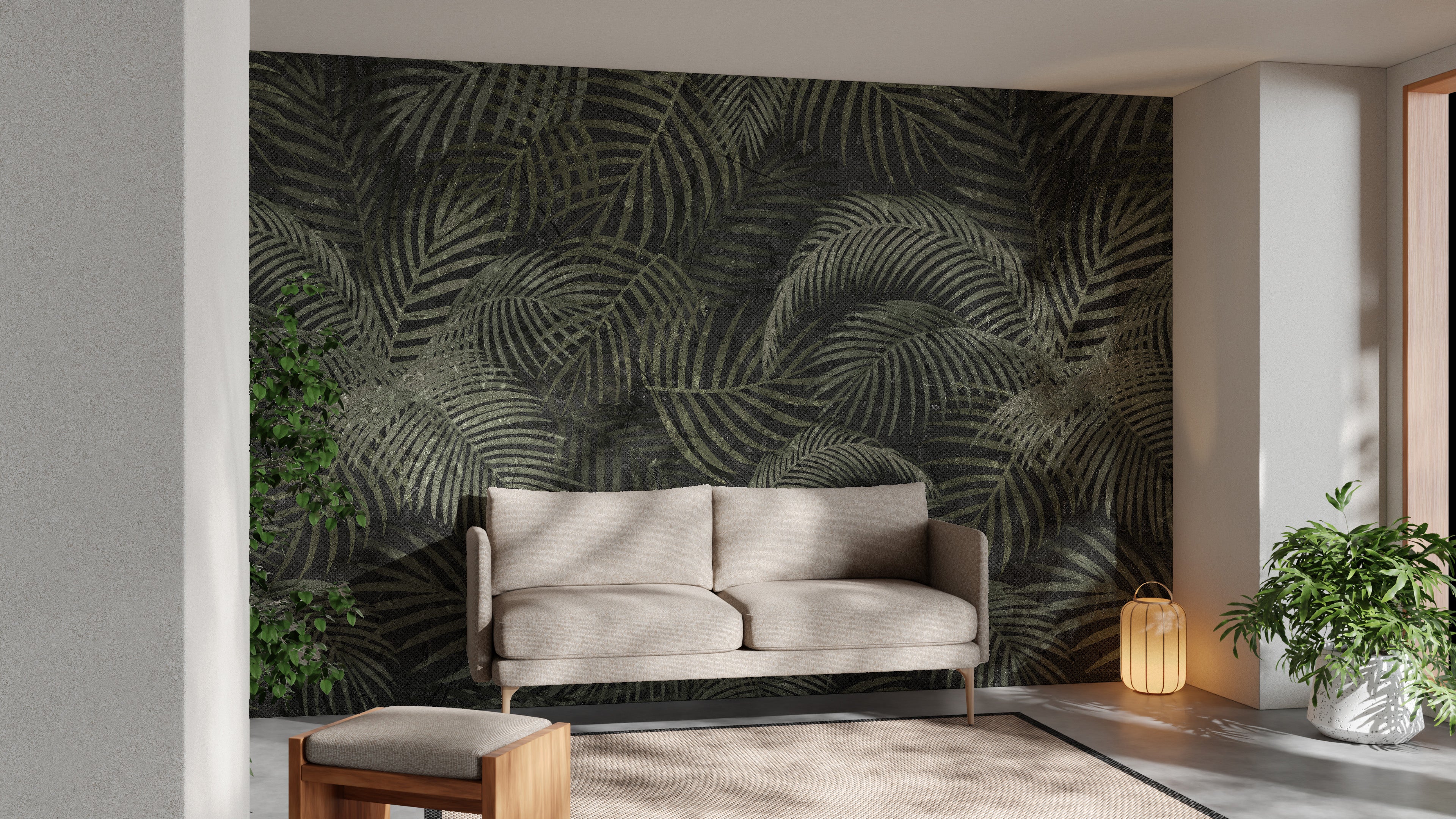 Tropical green palms wallpaper mural for serene interiors