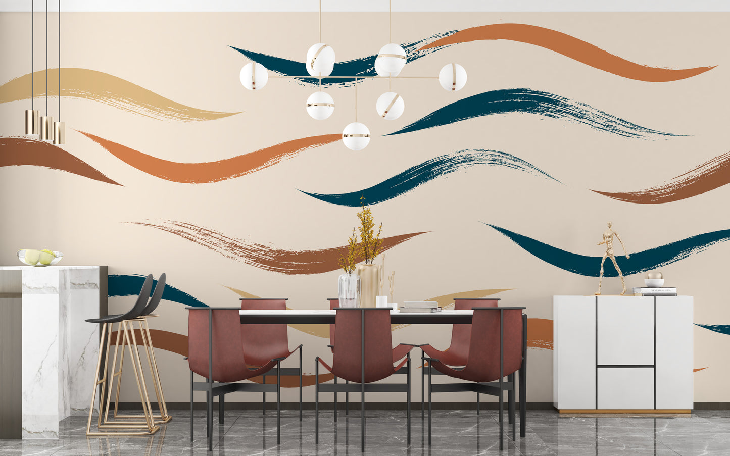 Wavy Pattern Beige Wallpaper Mural