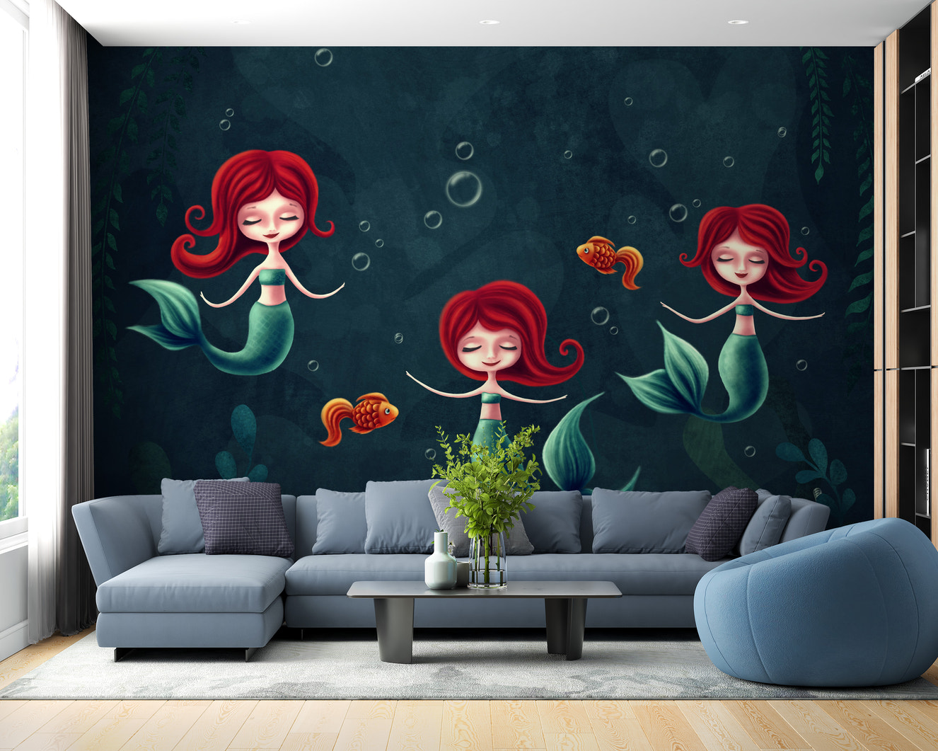 Three Underwater Mermaids Wallpaper Mural