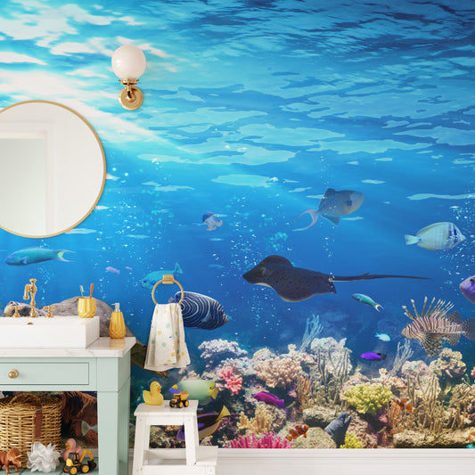 Deep Blue Sea Water with Corel Reef wallpaper Mural