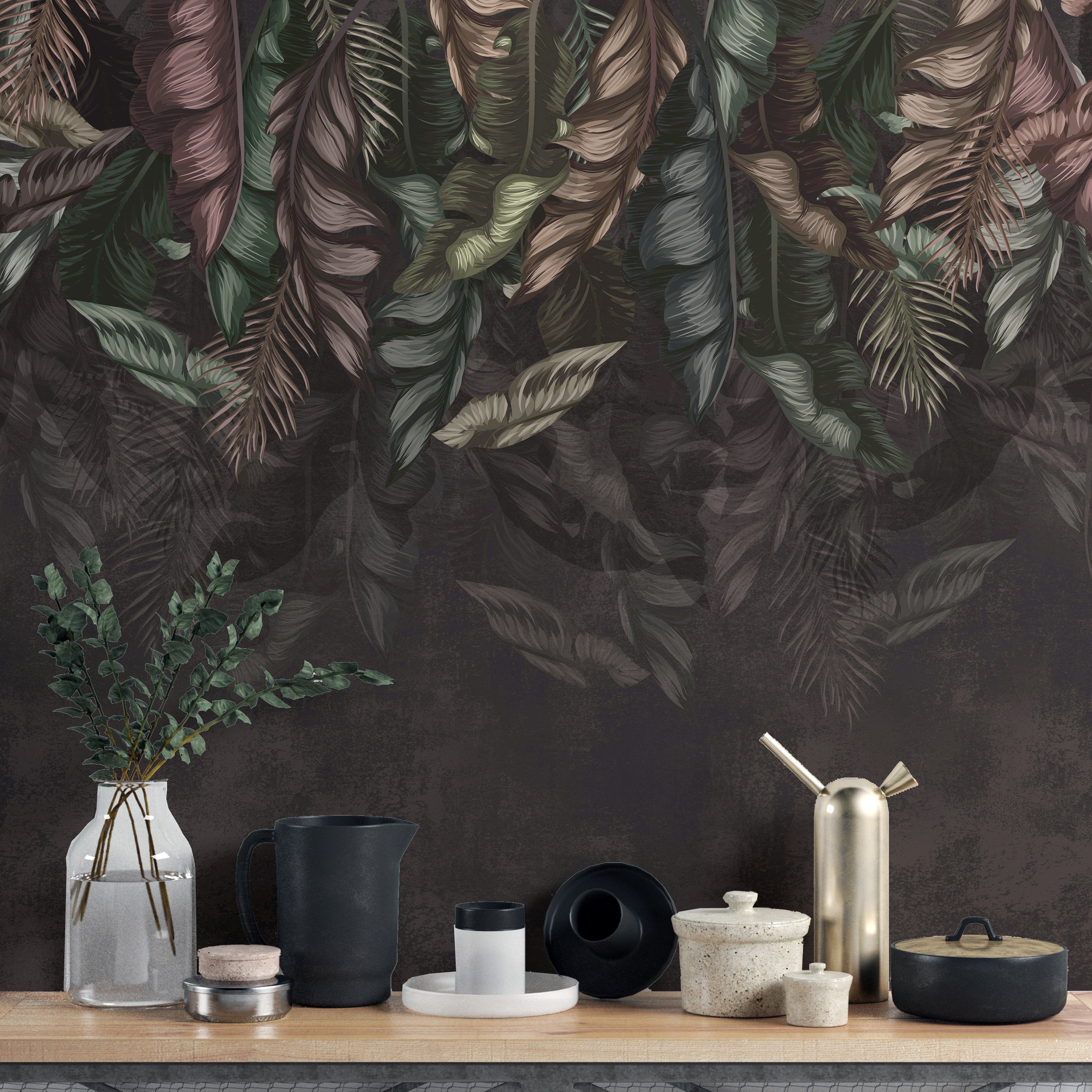 Tropical leaves hanging wallpaper mural for walls