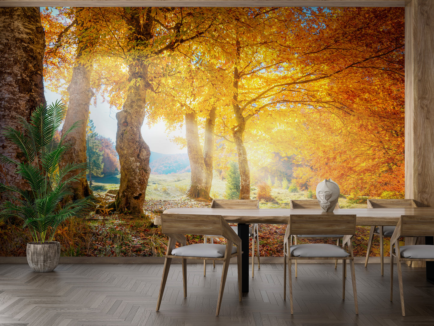 Yellow Autumn Leaves Forest Wallpaper Mural