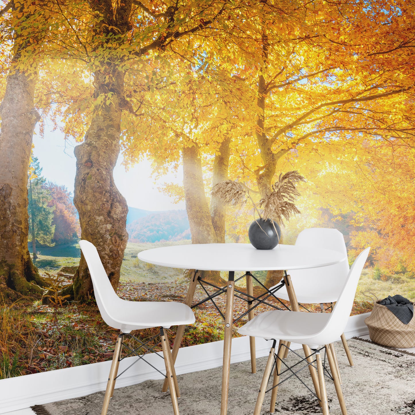 Yellow Autumn Leaves Forest Wallpaper Mural