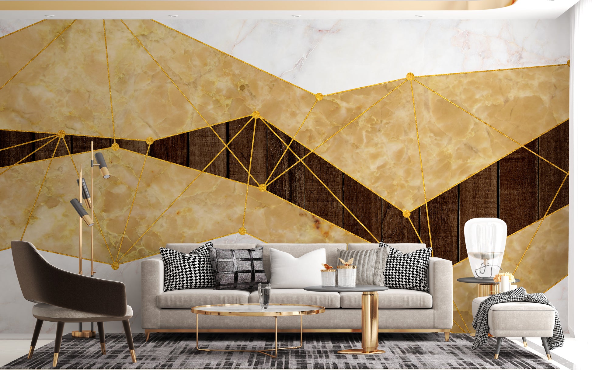 Gold Marble & Wood Wallpaper Mural