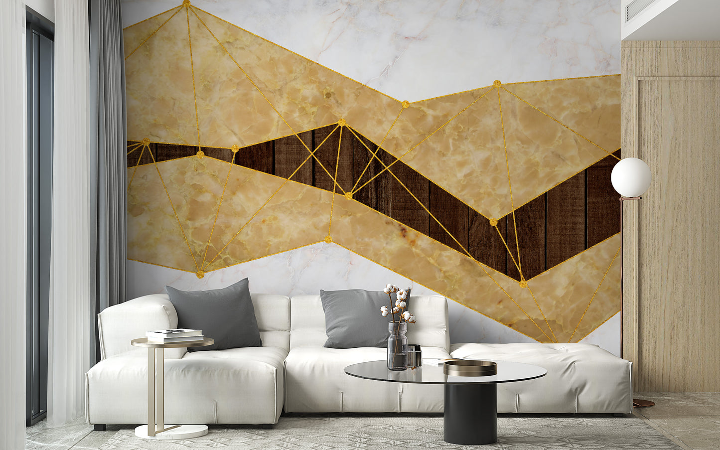 Gold Marble & Wood Wallpaper Mural