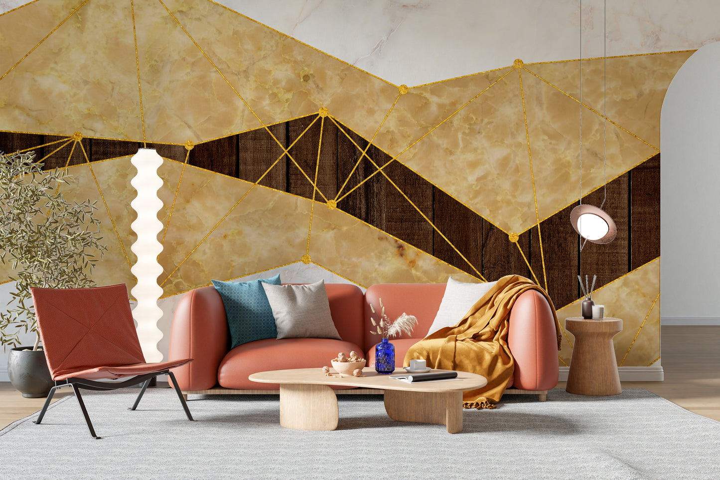 Gold Marble & Wood Wallpaper Mural