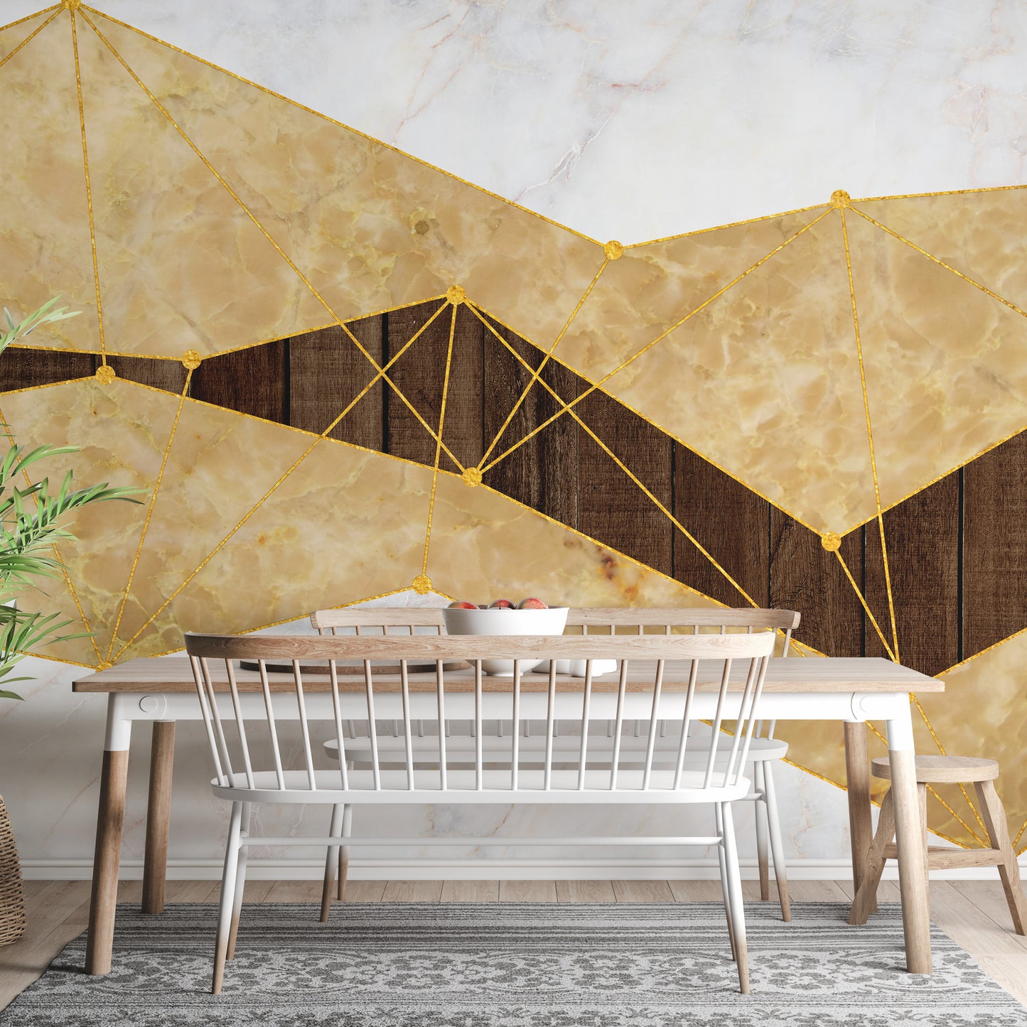 Gold Marble & Wood Wallpaper Mural