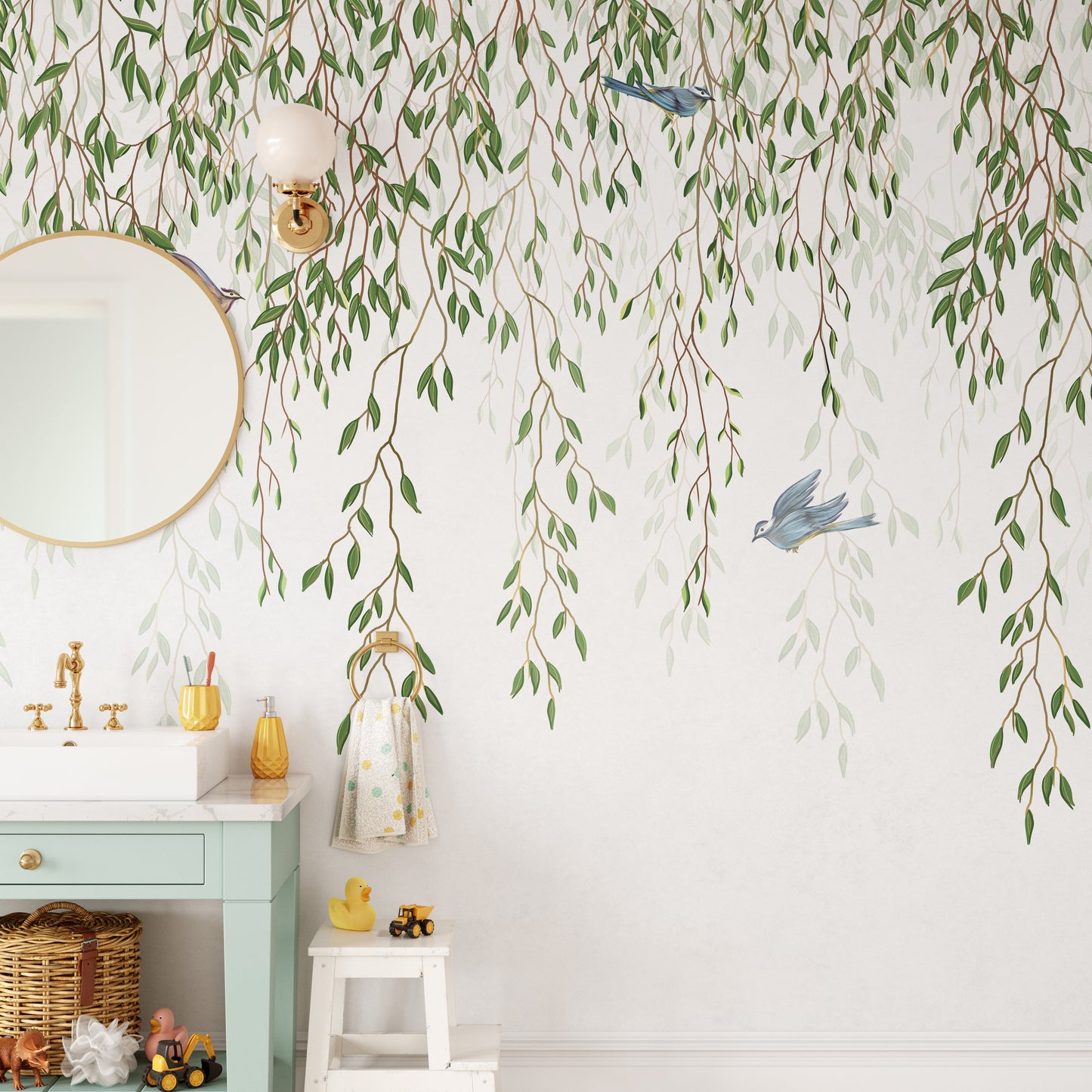 Willow Branches & Birds Wallpaper Mural - Giffywalls