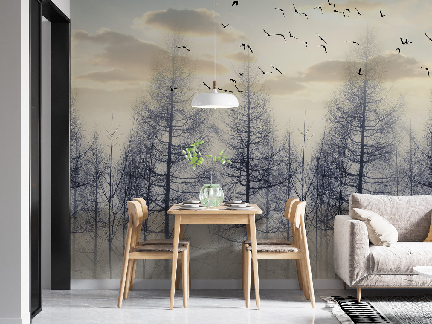 Eerie Foggy Forest Spooky Tree Halloween Wallpaper Mural