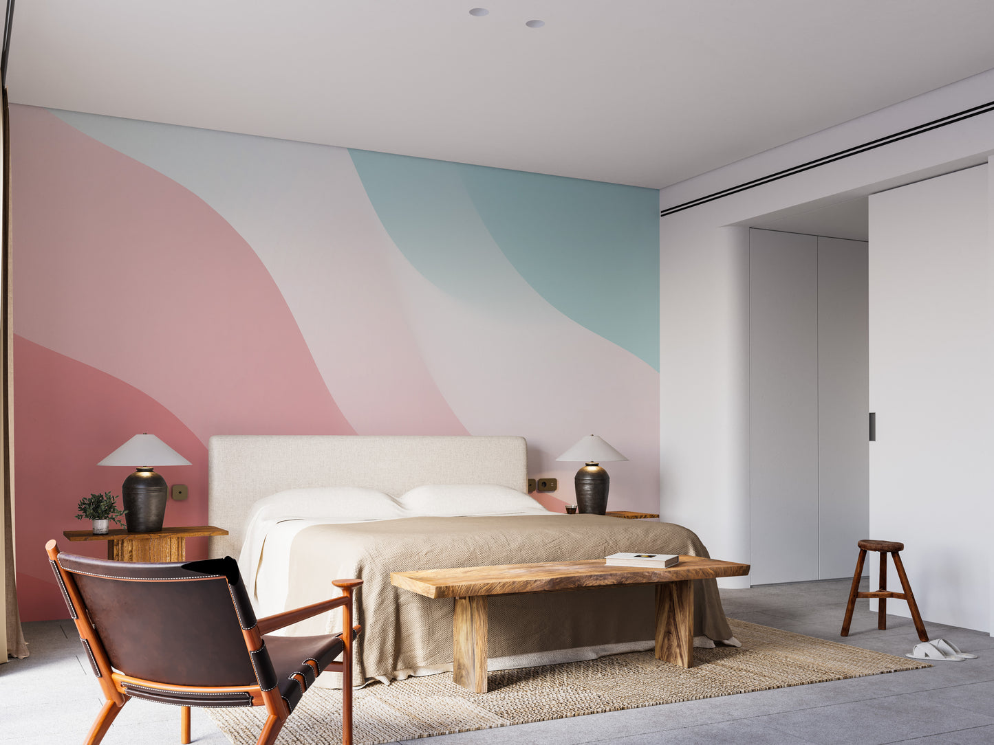 Pink & Blue Wavy Shades Wallpaper for bedrooms
