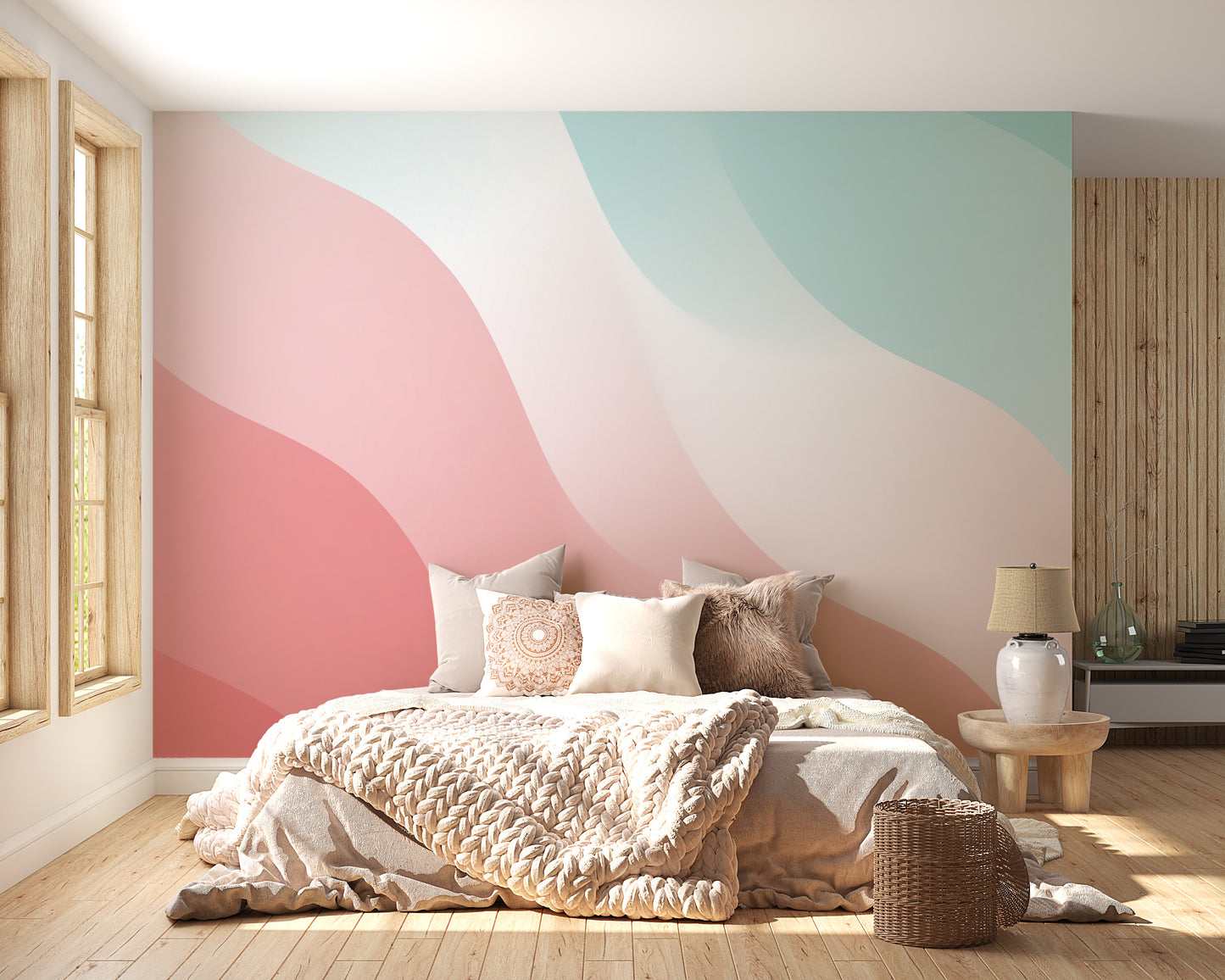 Pink & Blue Colorful Wavy Shades Wallpaper Murals