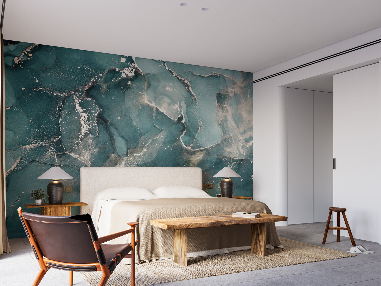 Teal Colored Marble Wallpaper Mural - Giffywalls