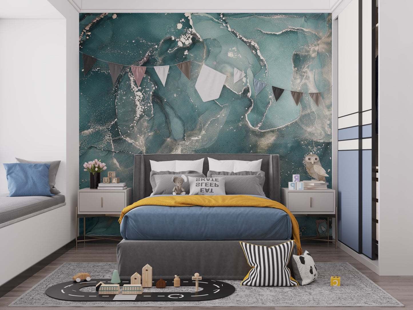 Teal Colored Marble Wallpaper Mural