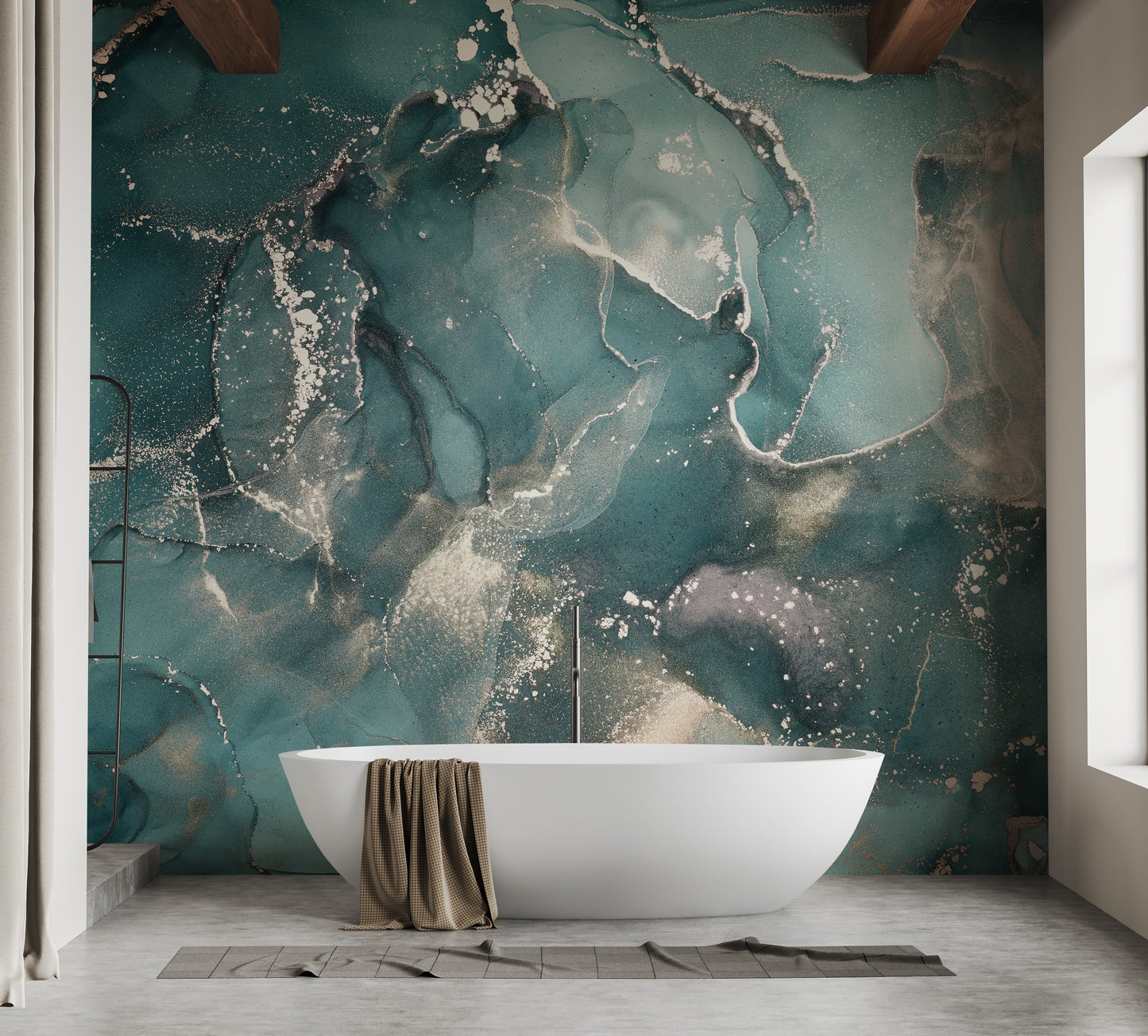 Bathroom Refresh with Teal Marble Wallpaper Mural