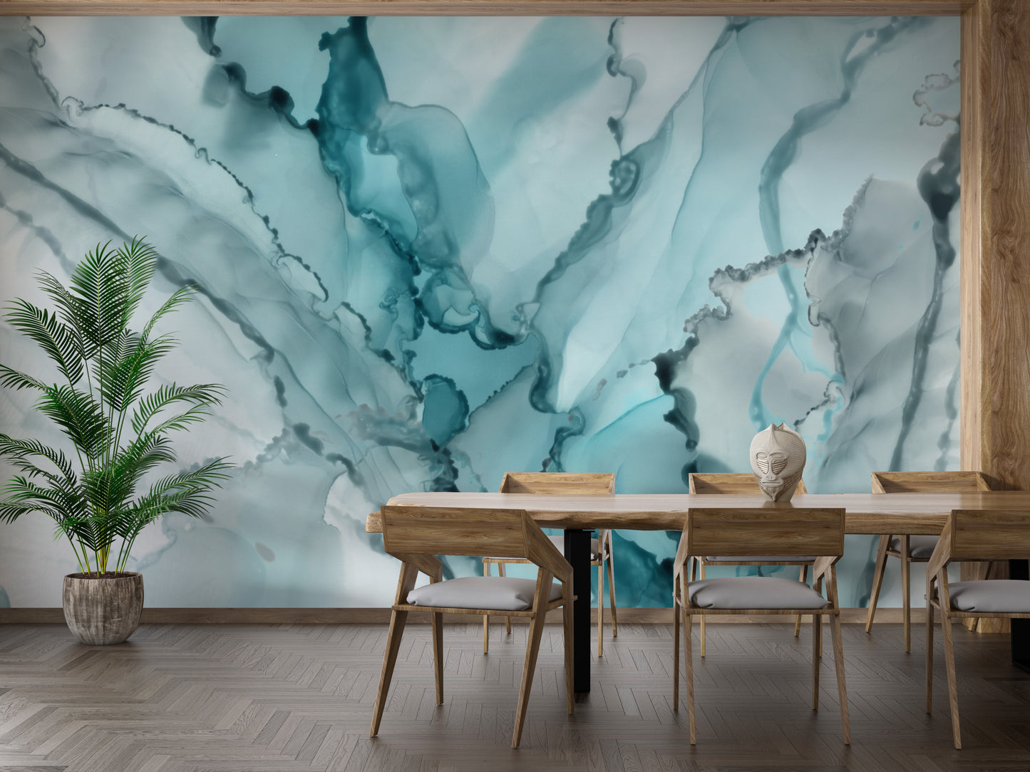 Watercolor Abstract Blue Color Ink Marble Wallpaper Murals