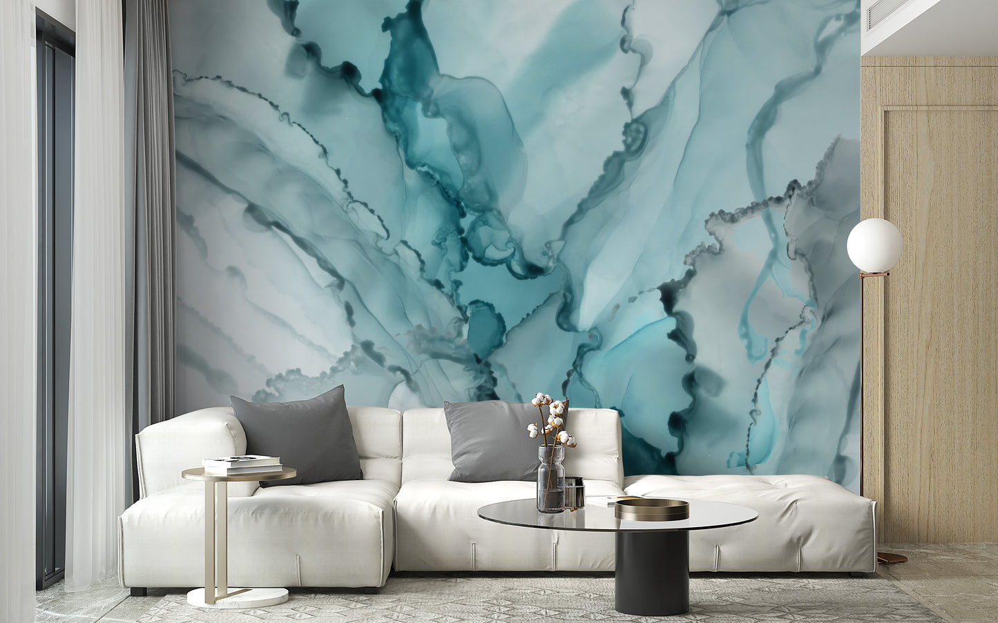 Watercolor Abstract Blue Color Ink Marble Wallpaper Murals