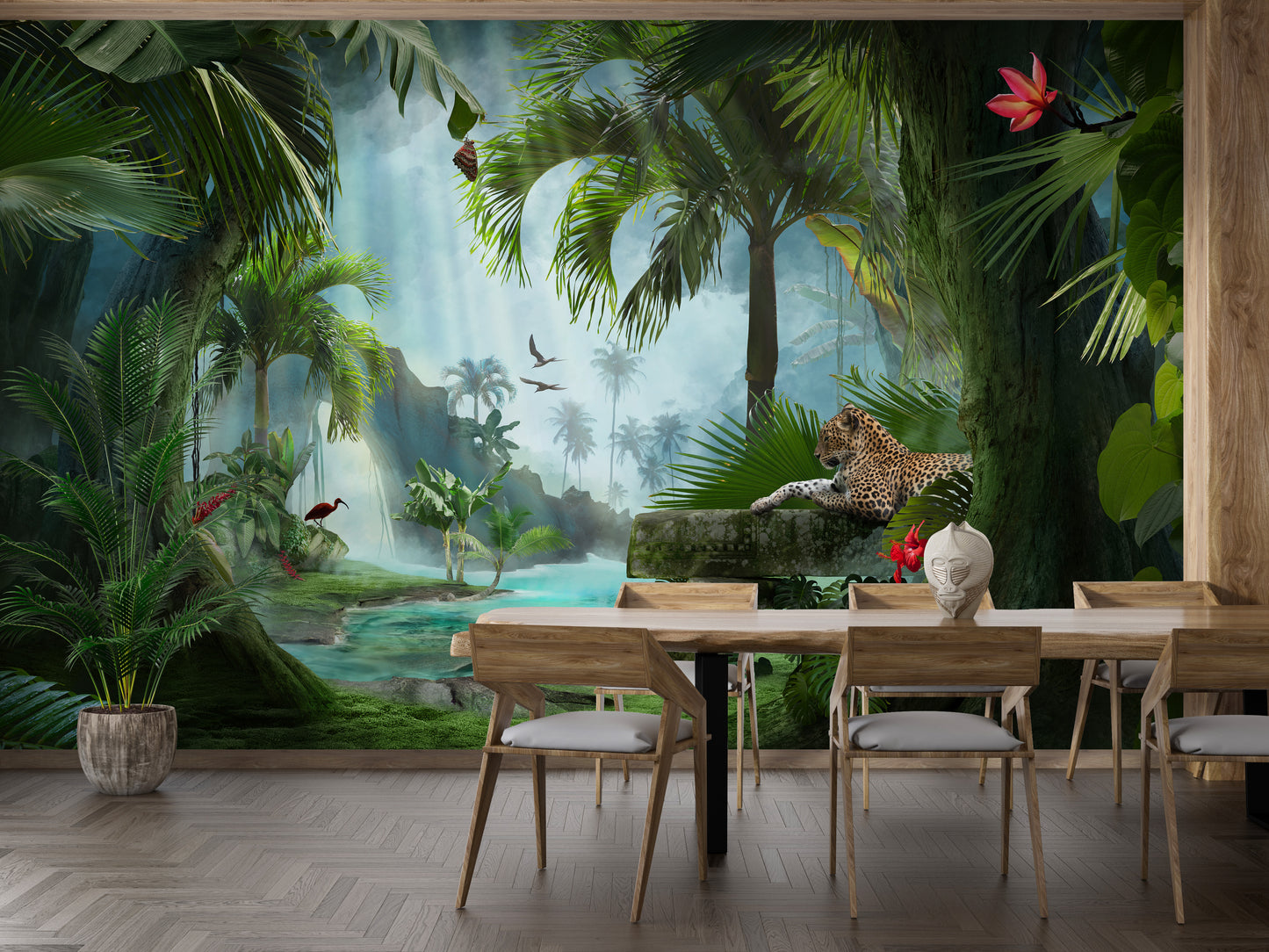 Forest Lagoon with a panther wallpaper mural