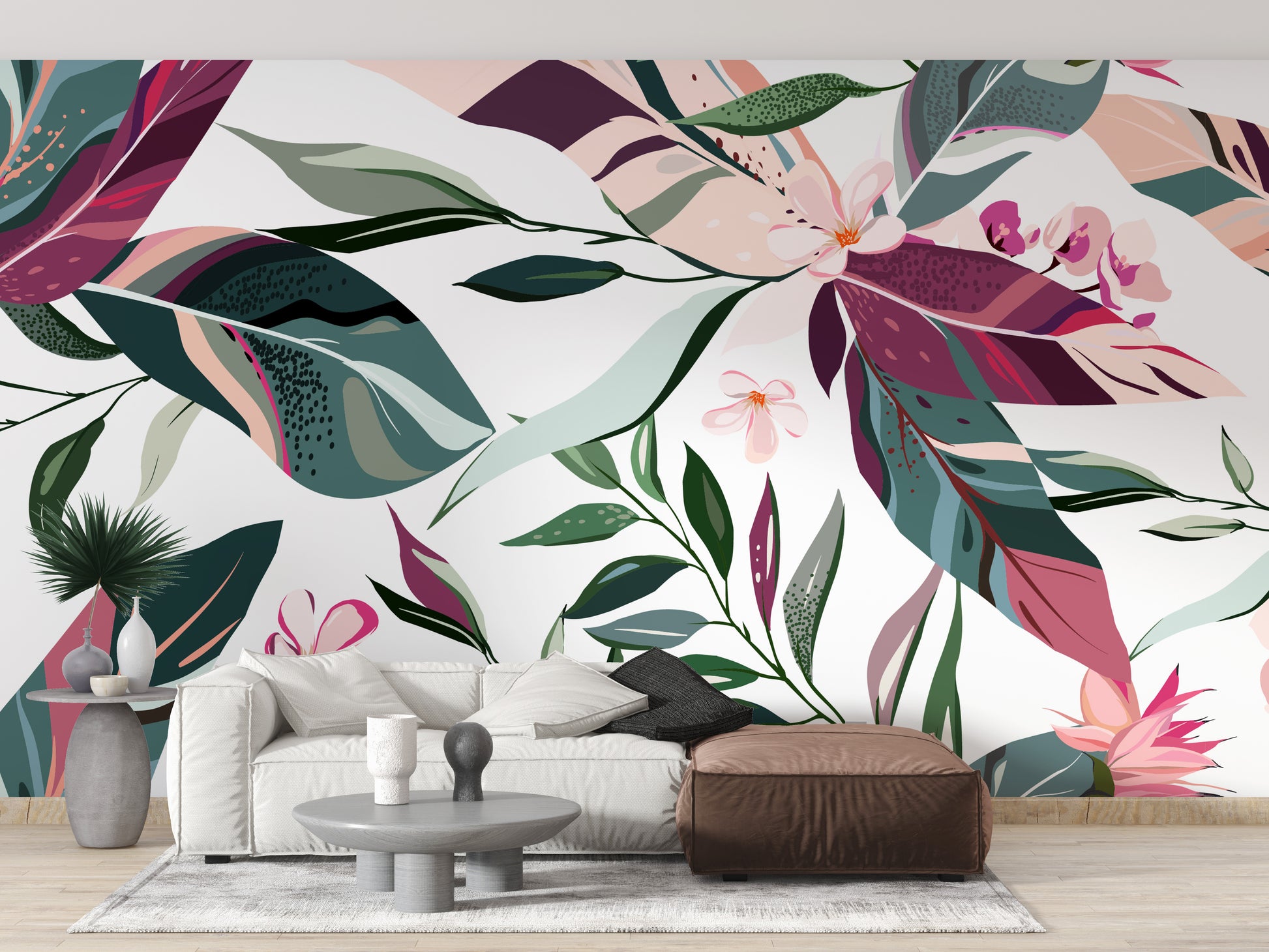 Lush Tropical Leaflets Wallpaper for Living rooms