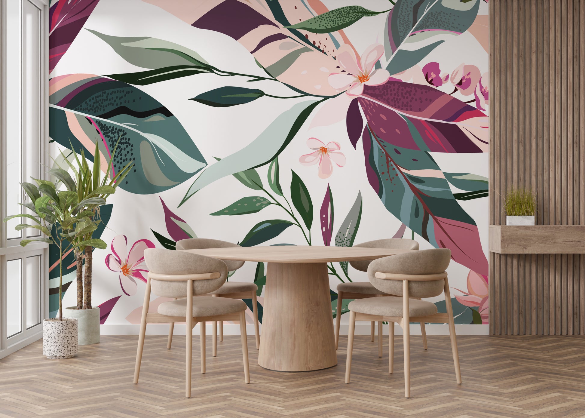 Botanical Tropical Leaflets Wallpaper for dining rooms