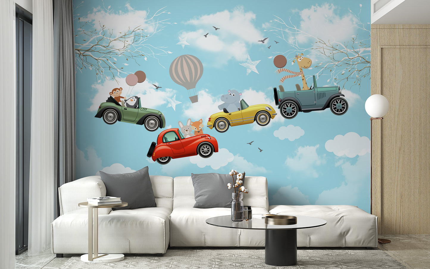 Cartoon Animals in the sky wallpaper mural