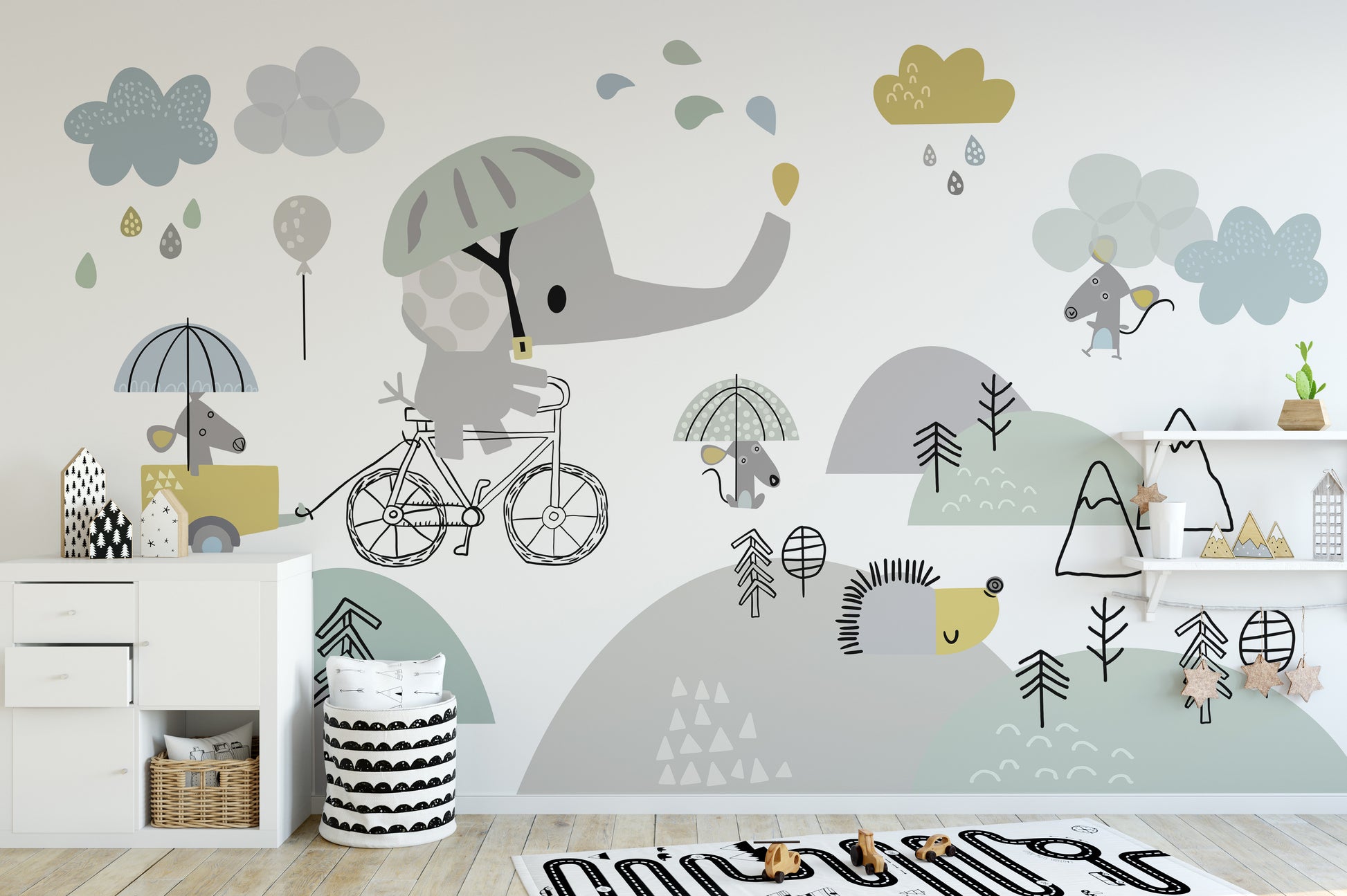 Adorable Bicycle Elephant Wallpaper Design
