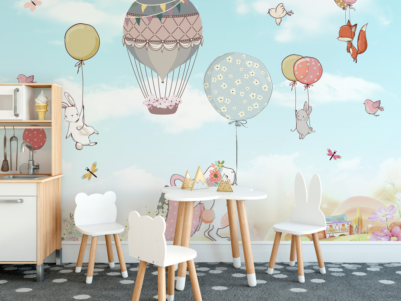 Whimsical Plush Bunnies Wallpaper Mural