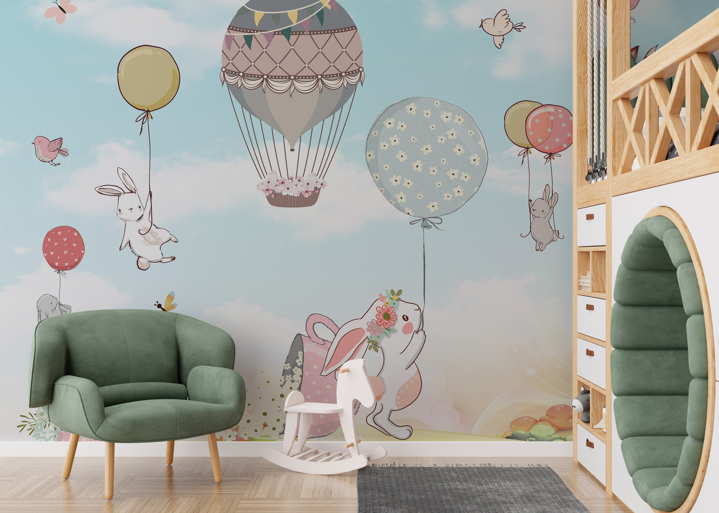 Plush bunnies wallpaper mural