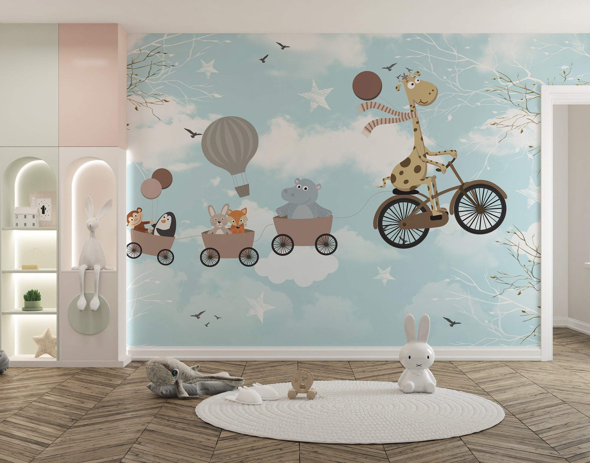 Kids Room Wallpaper Mural with Charming Animals Design