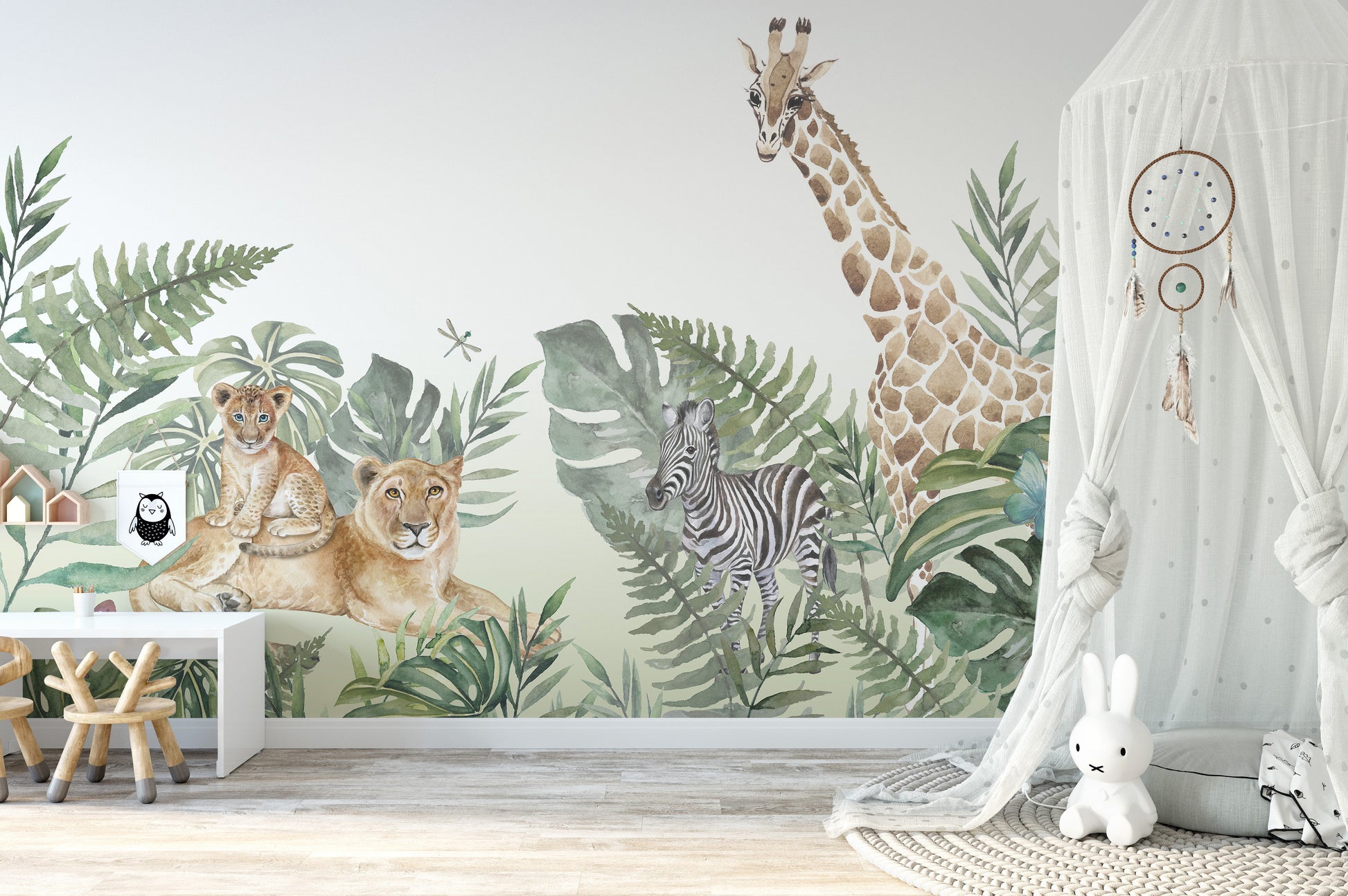 Jungle Animal Wallpaper Mural with Lioness and Cub
