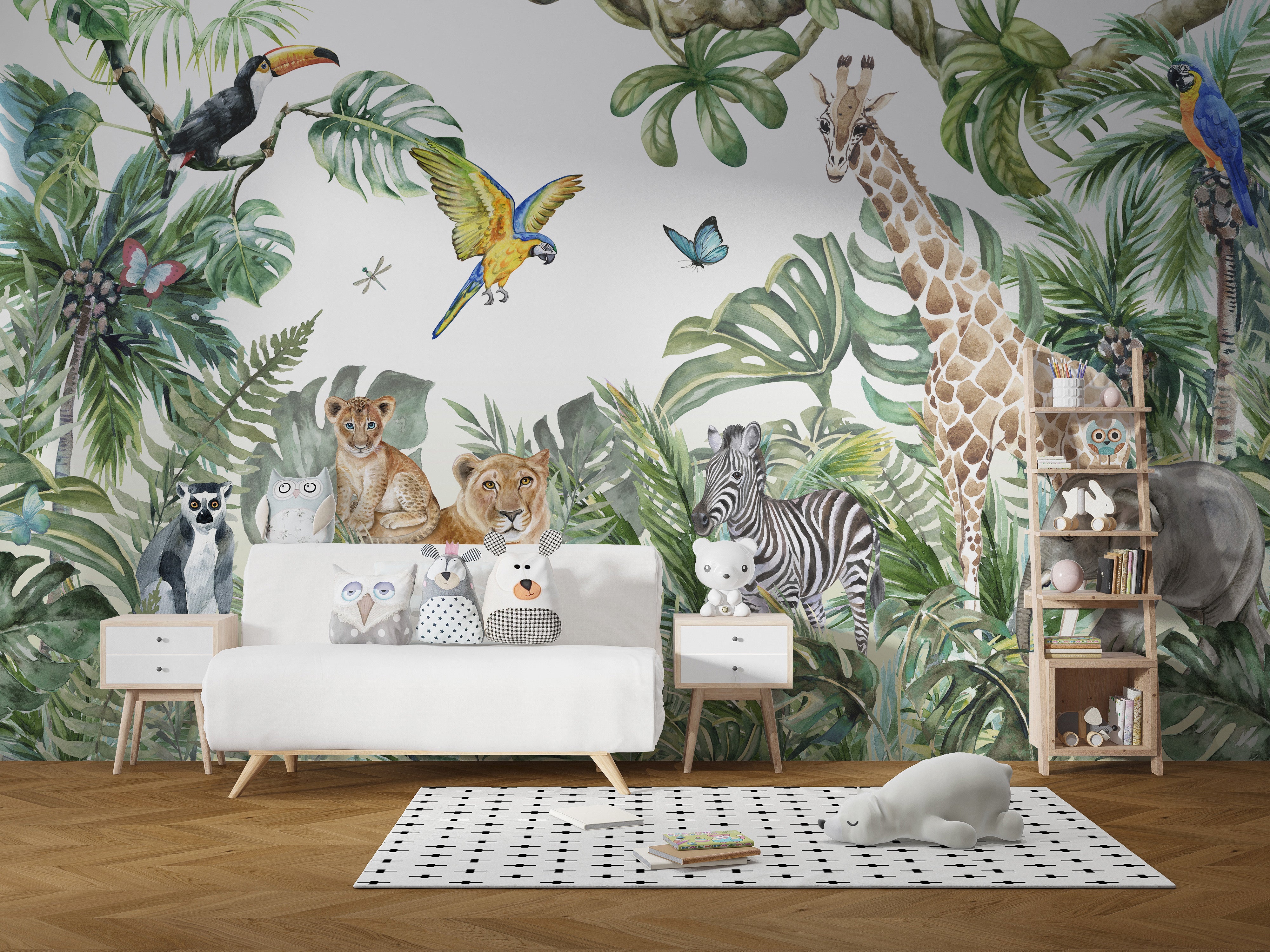 Bright Green Leaves Jungle Wallpaper for Nursery Walls