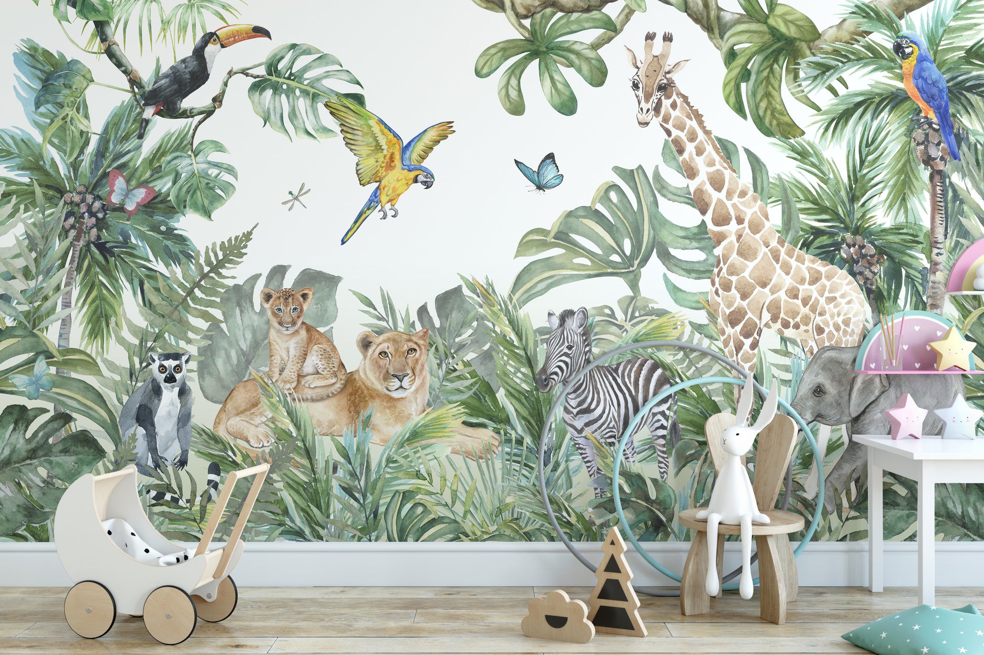 Animals Jungle Wallpaper Mural for Kids Room Decor