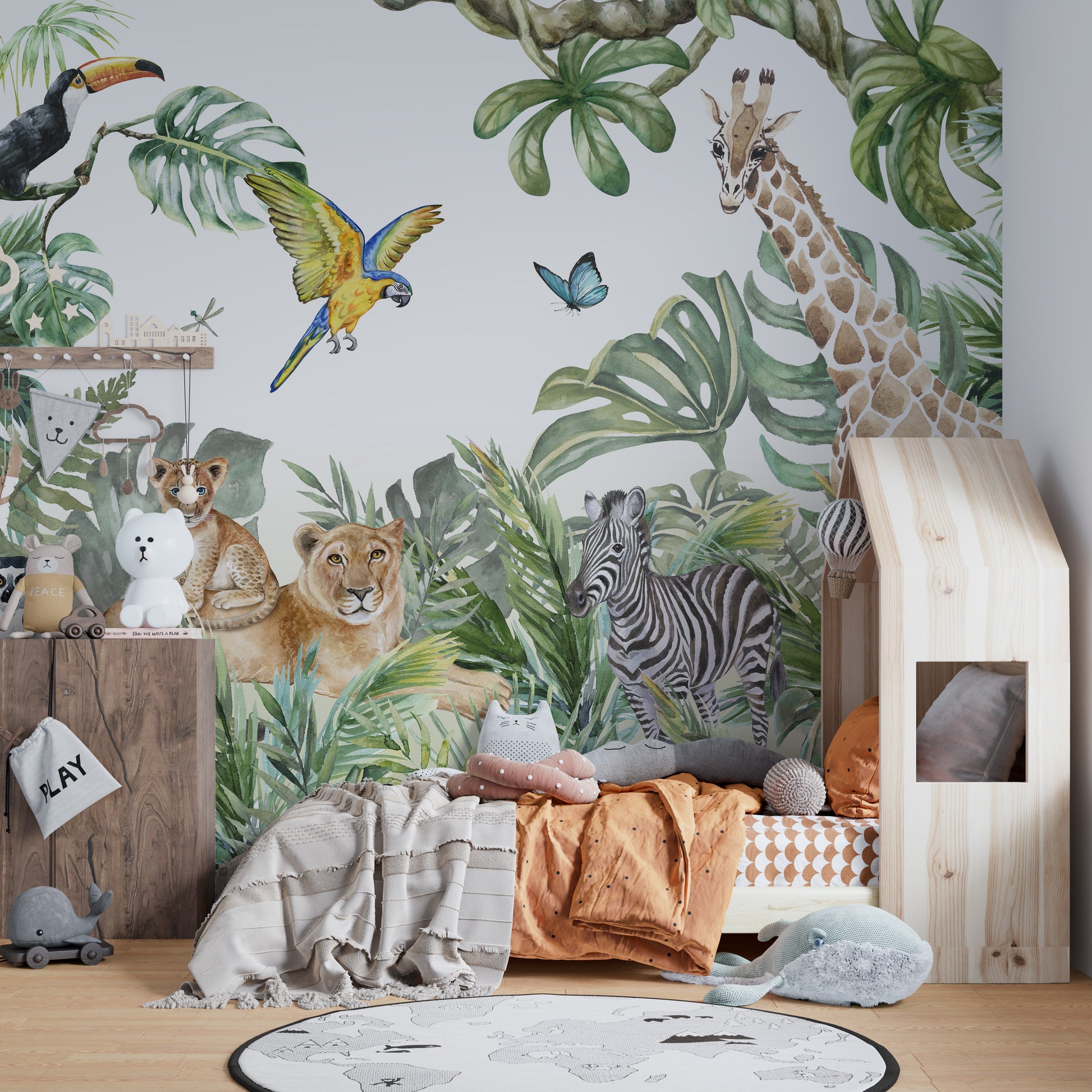 Peel-and-Stick Animal Jungle Wallpaper for Play Areas