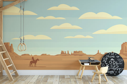 Cowboy-themed Wild West wallpaper mural for nursery
