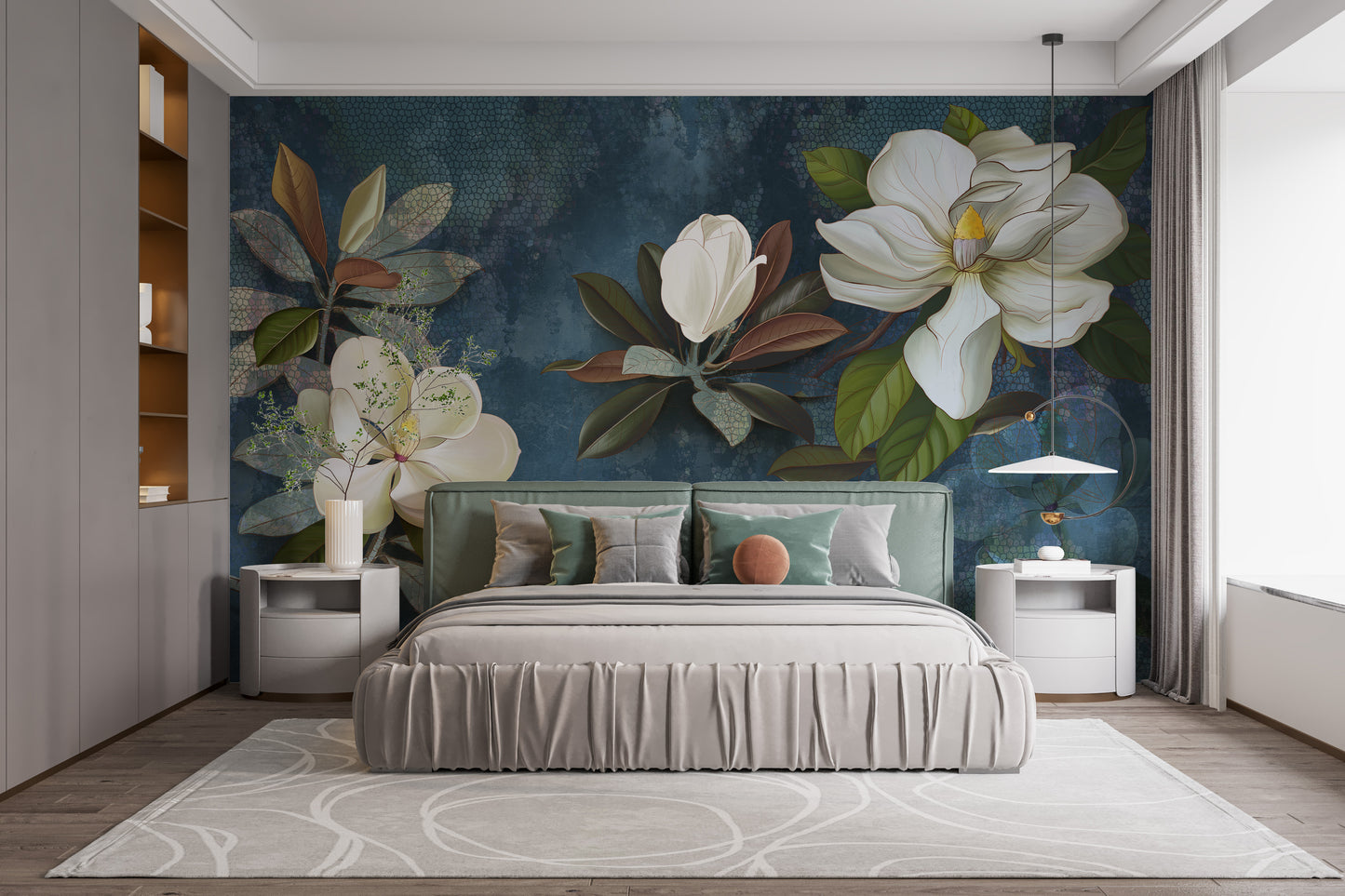 Blue Magnolia Flower Wallpaper Mural