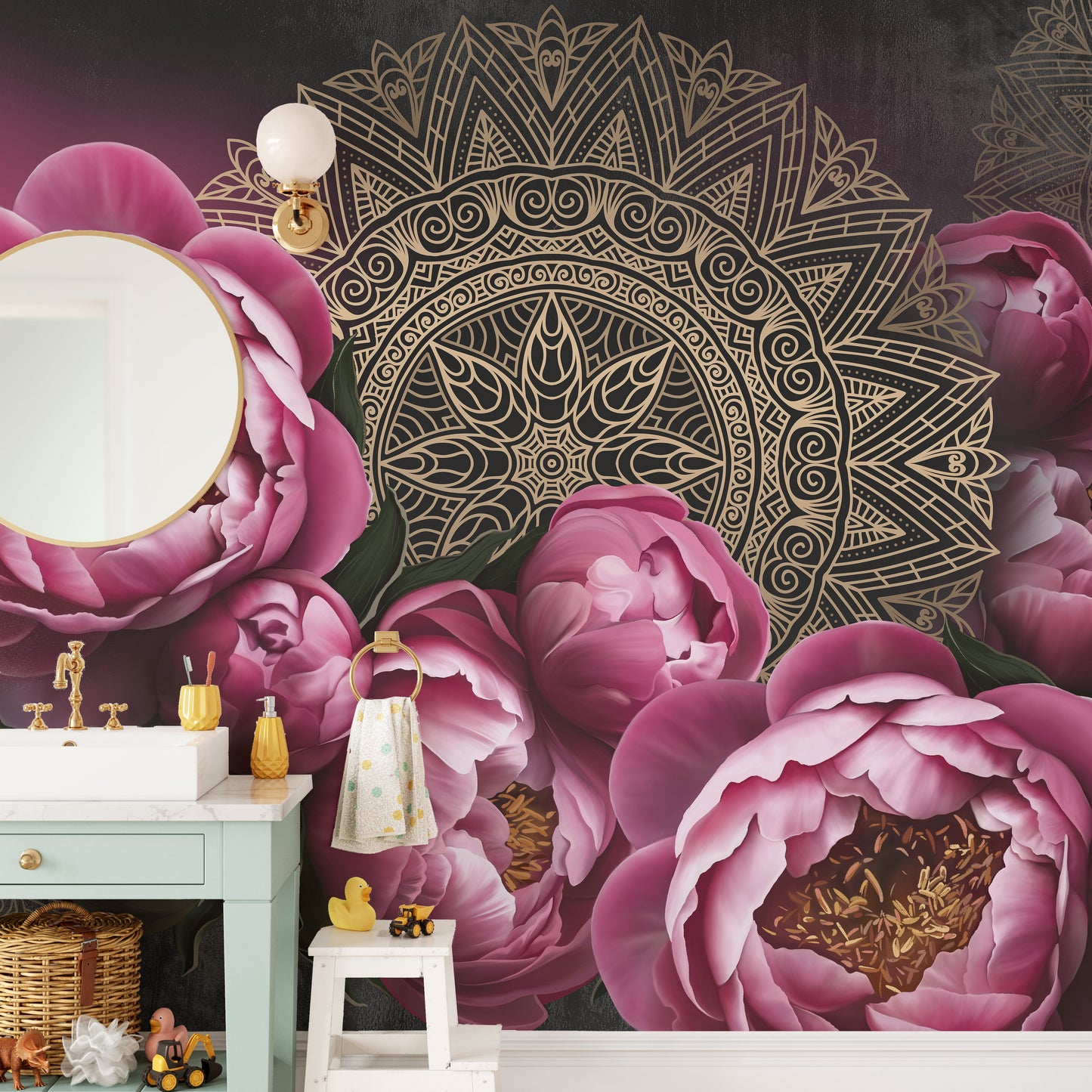 Pink Floral Mandala Design Wallpaper Murals