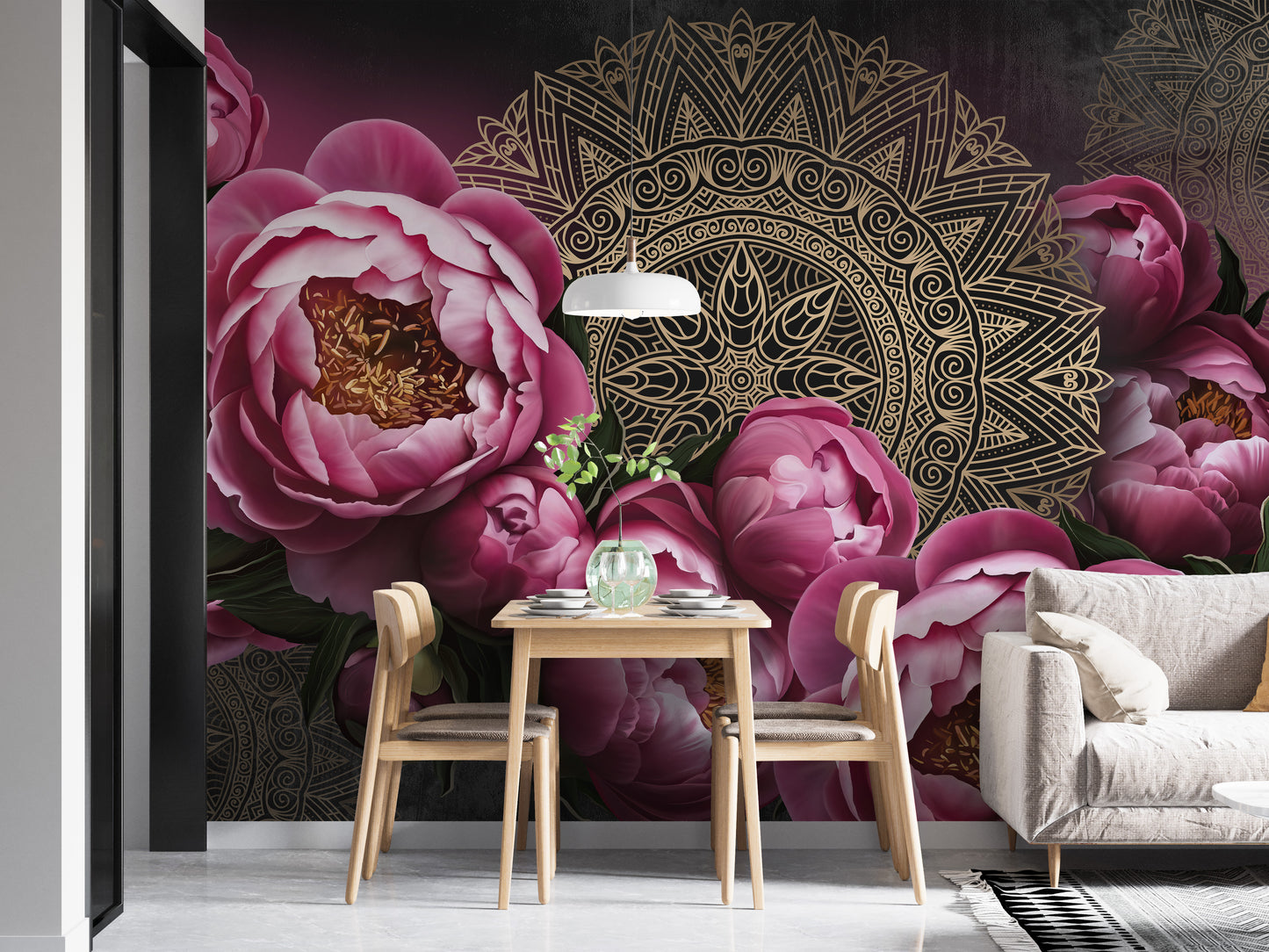 Pink Floral Mandala Design Wallpaper Murals