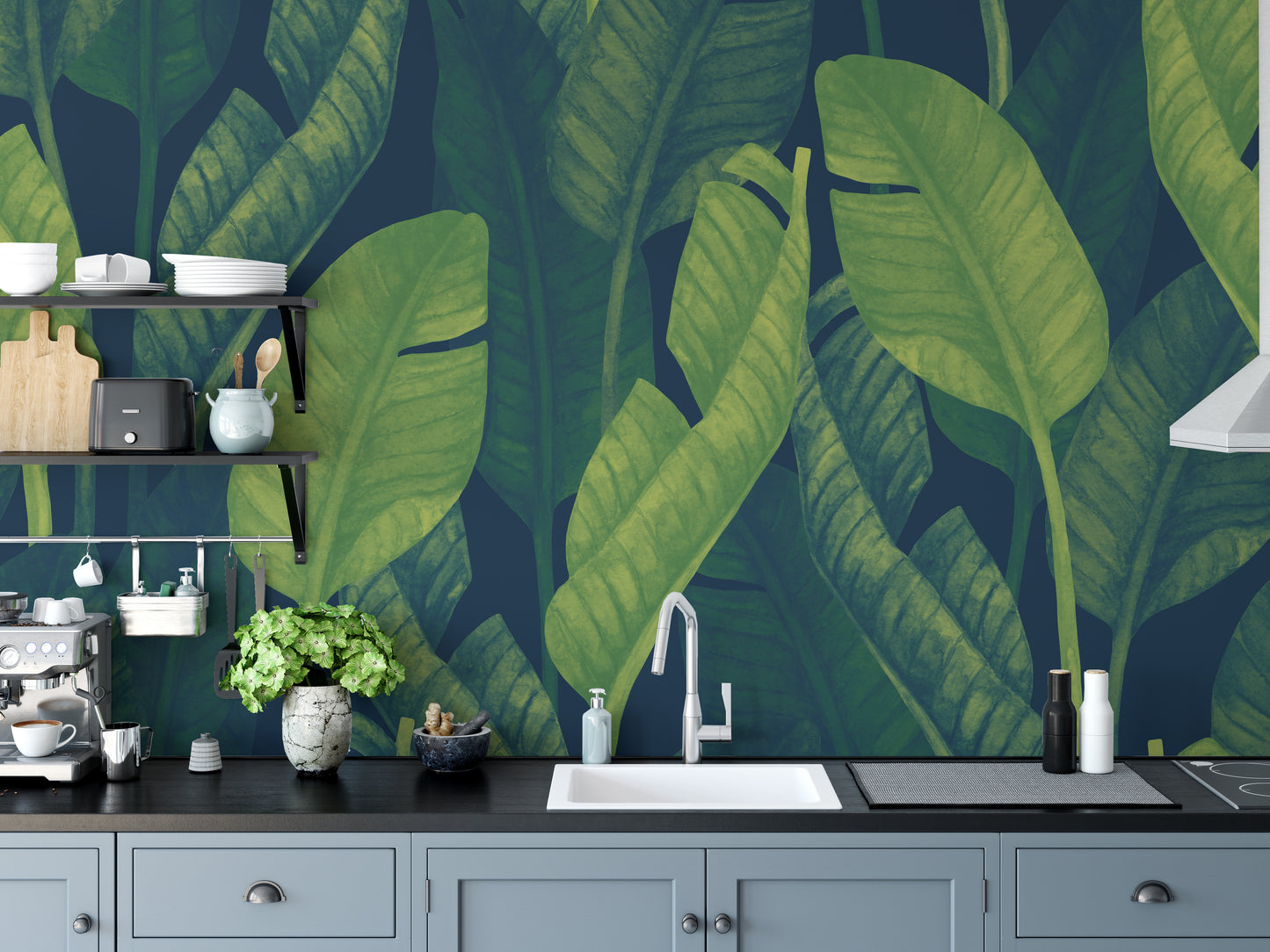 Stylish green banana leaf wallpaper for walls
