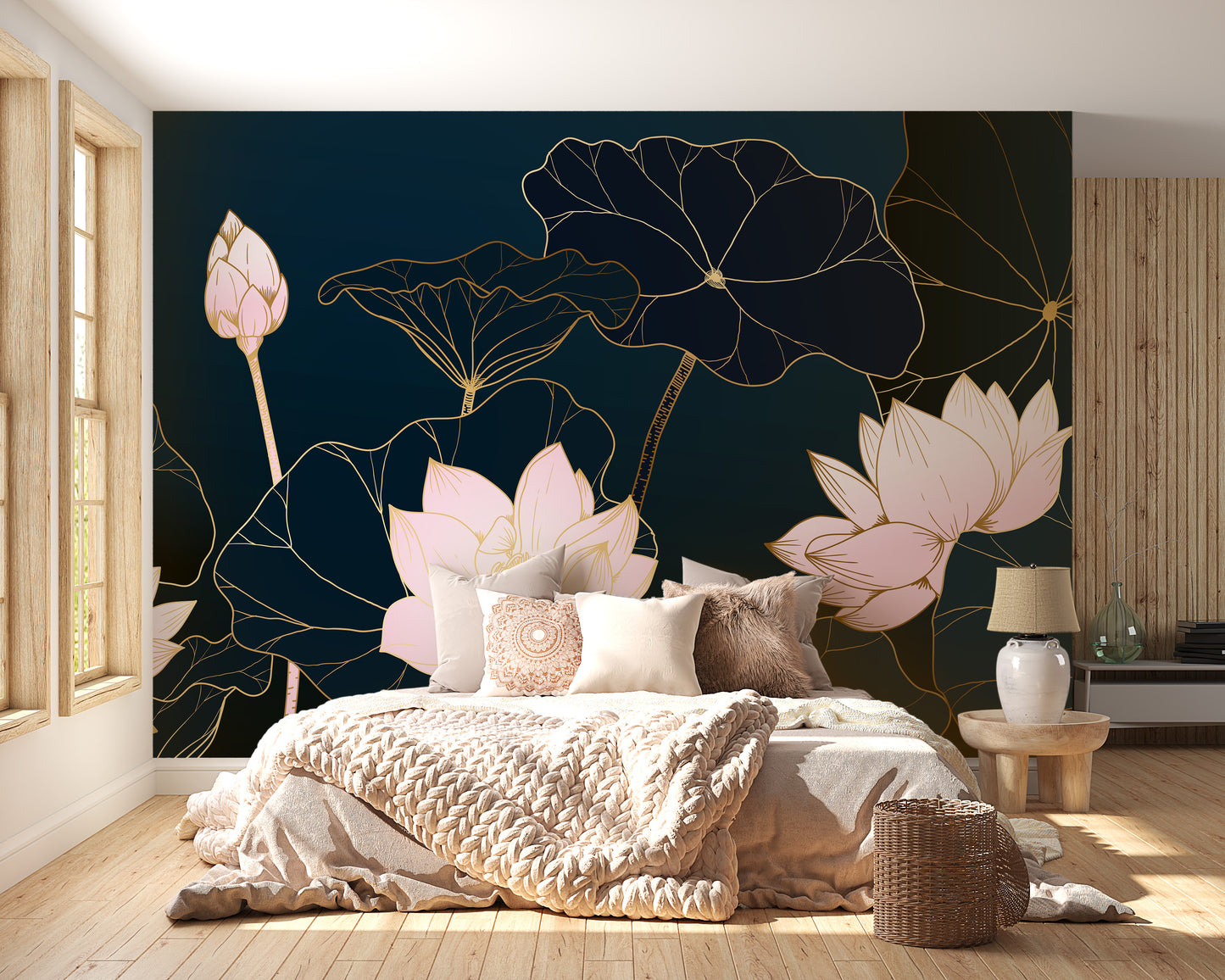 Golden Lotus Wallpaper Mural